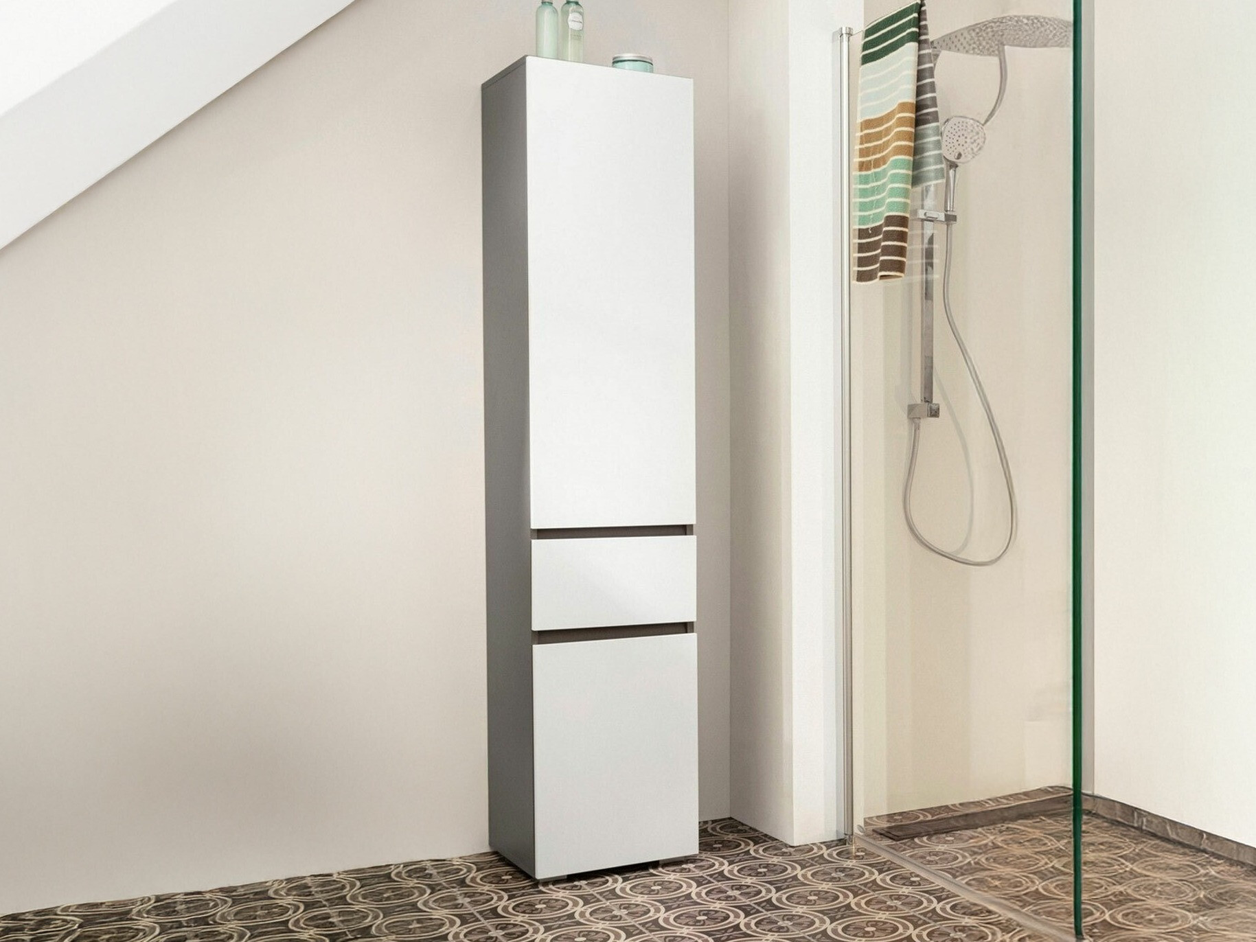 Samostojeći kupaonski ormarić Soncamu 106 (Bijela + Antracit)