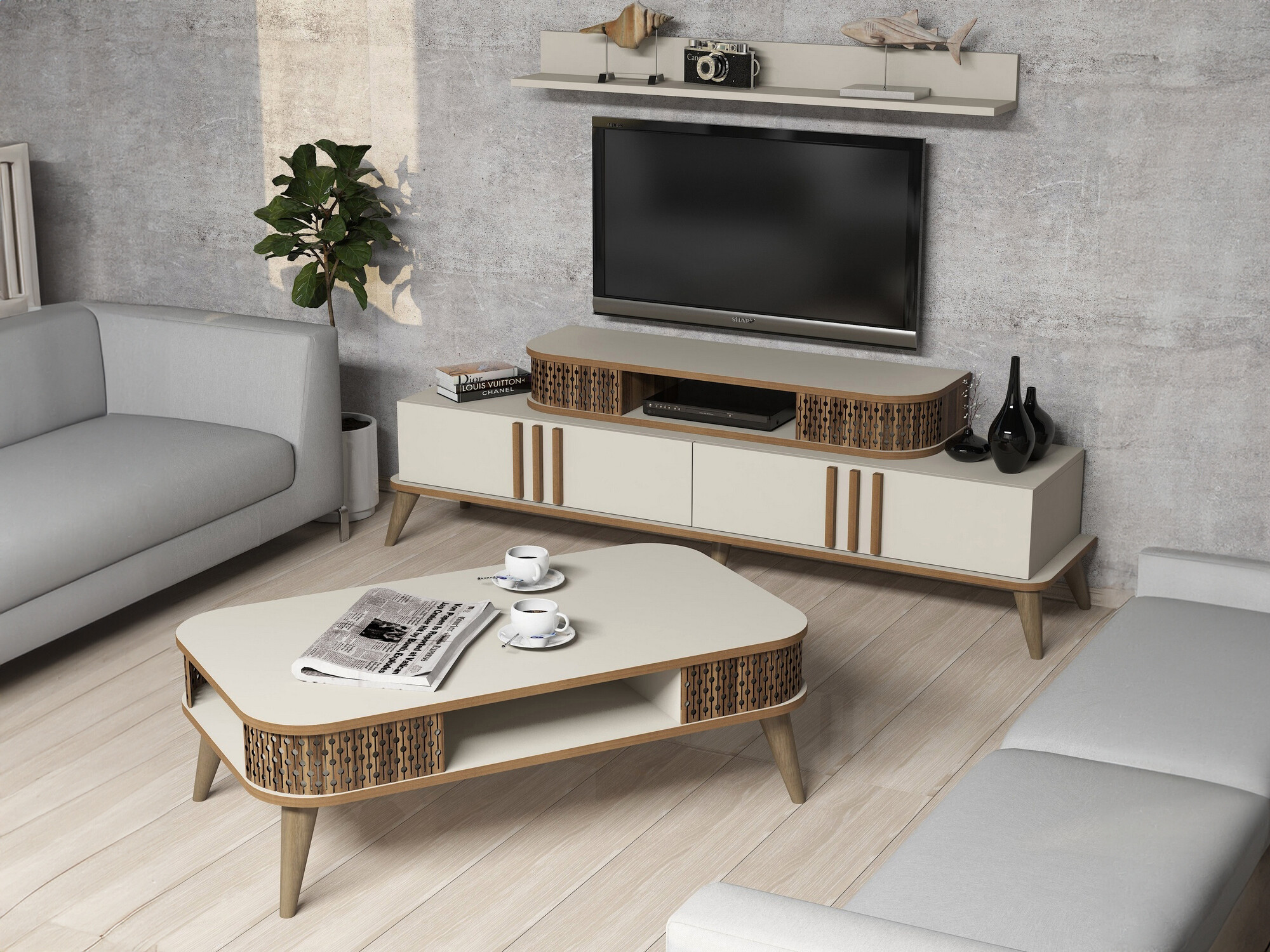 Set za dnevni boravak Kailua 385 (Krem)