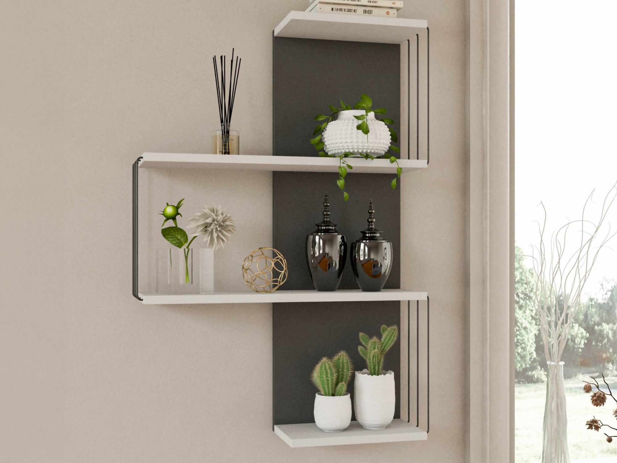 Zidna polica Kailua 406 (Bijela + Antracit)