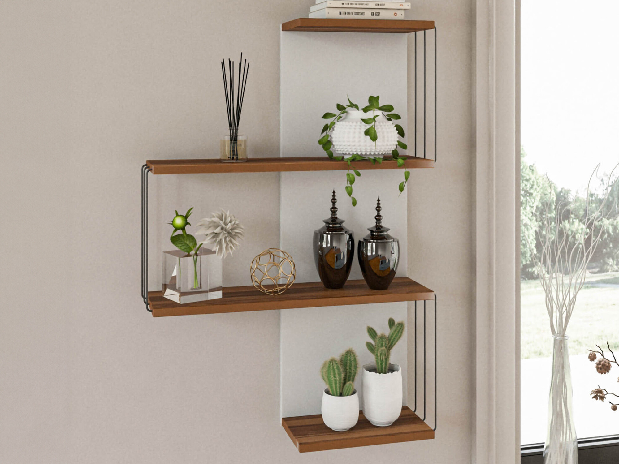 Zidna polica Kailua 406 (Smeđa + Bijela)