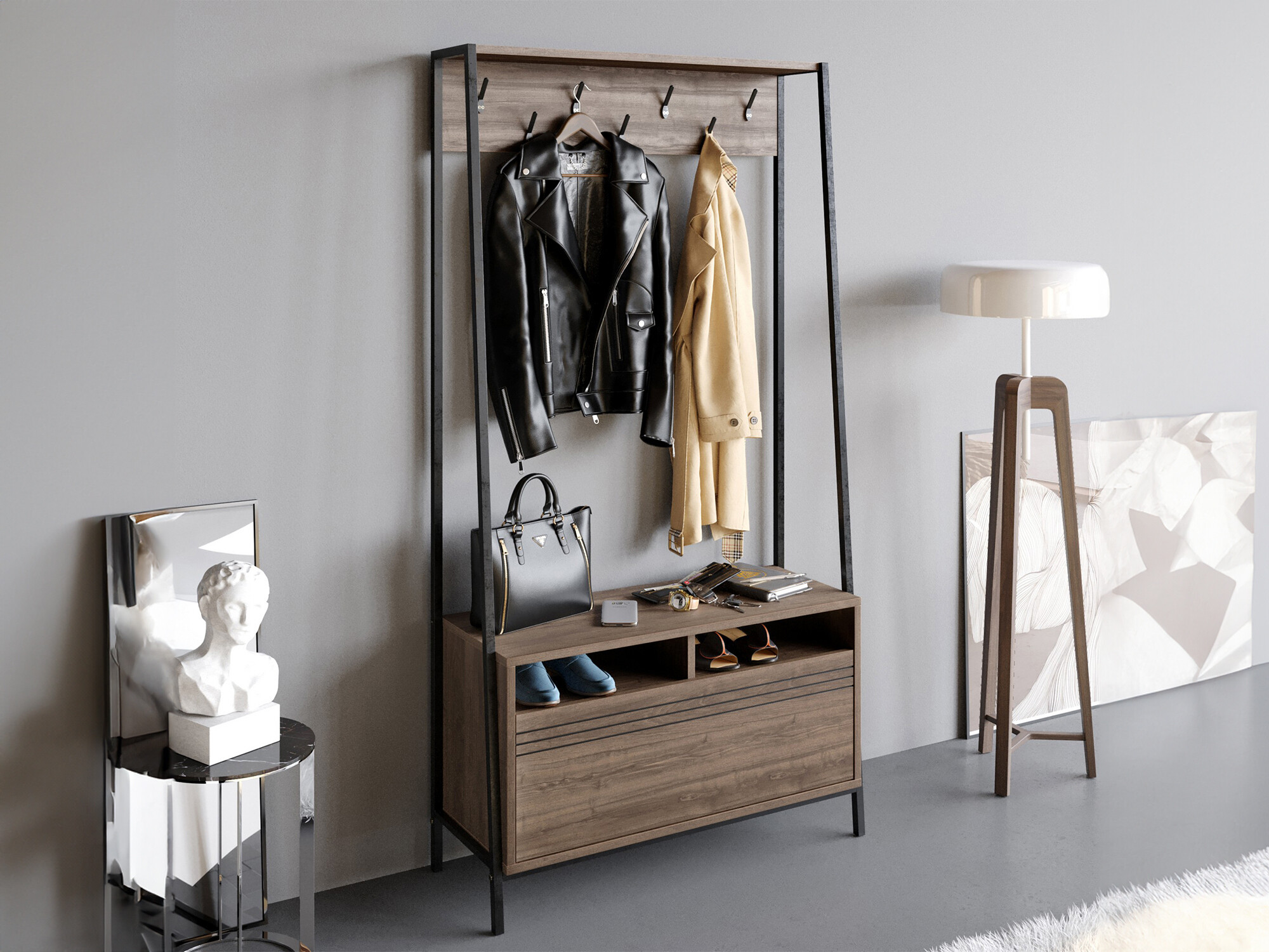 Set za hodnik Kailua 462 (Crna + Orah)