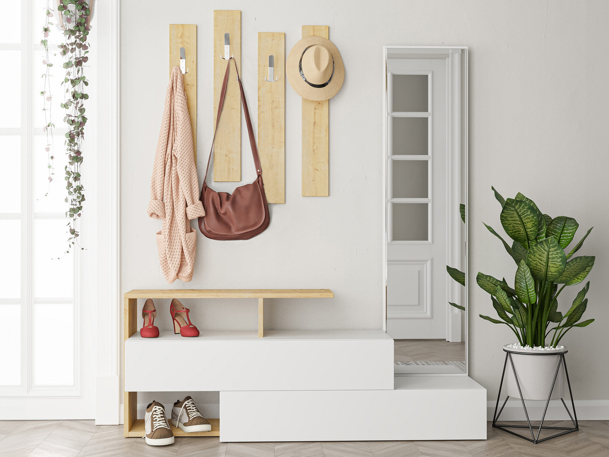 Set za hodnik Kailua 502 (Bijela + Hrast)