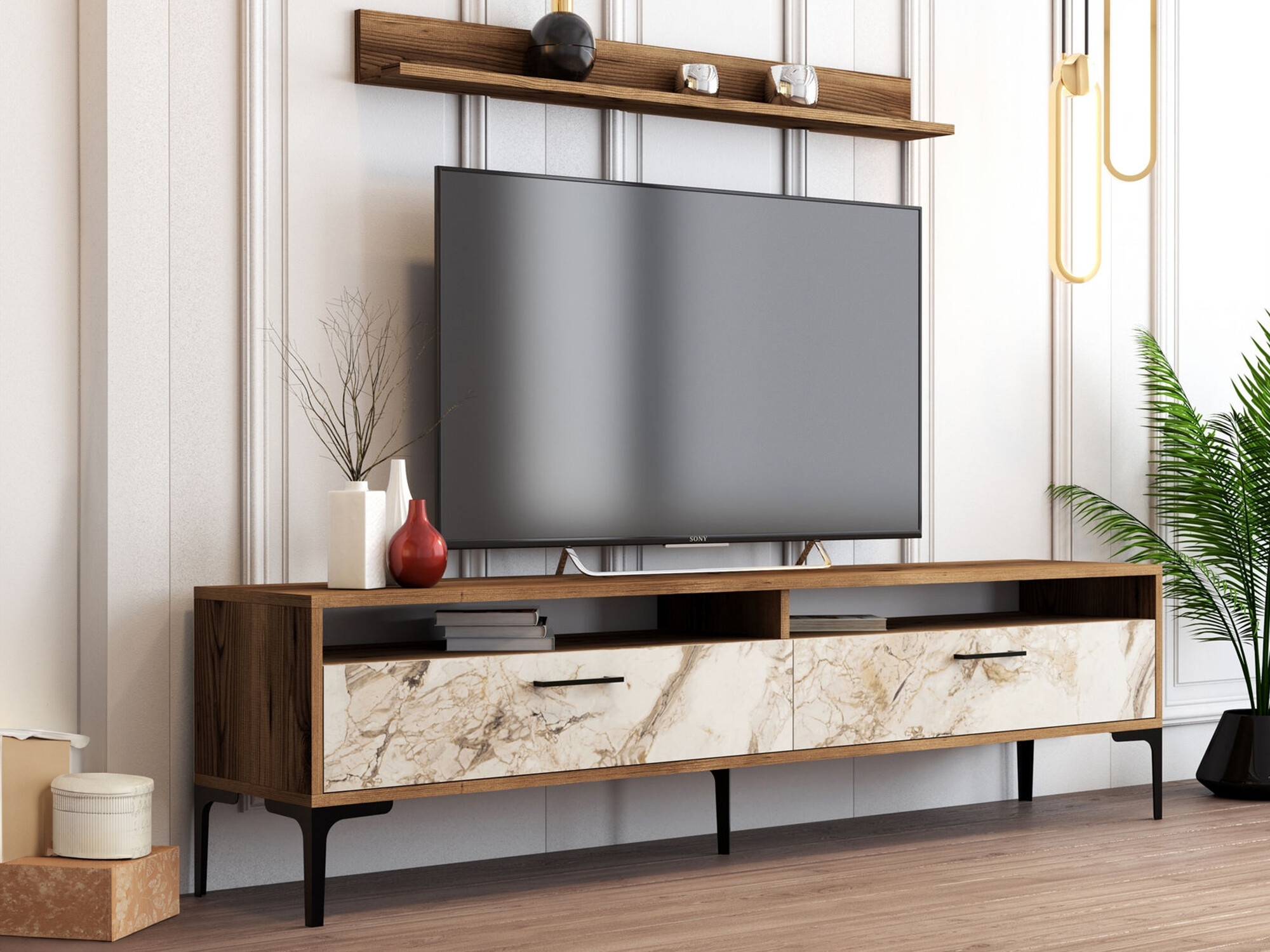 Set za dnevni boravak Kailua 857 (Orah + Bijeli mramor)