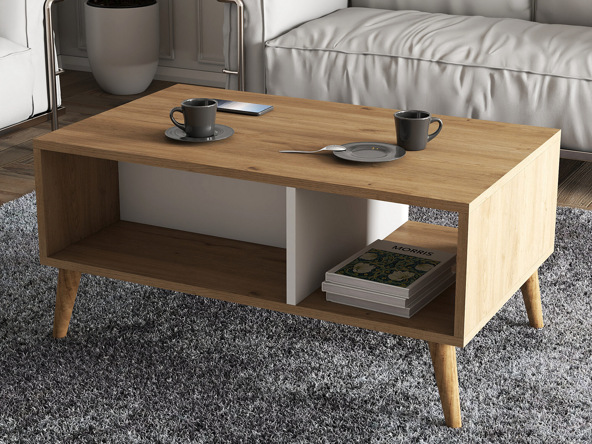 Stolić za kavu Nolcava 104 (Bijela + Hrast)