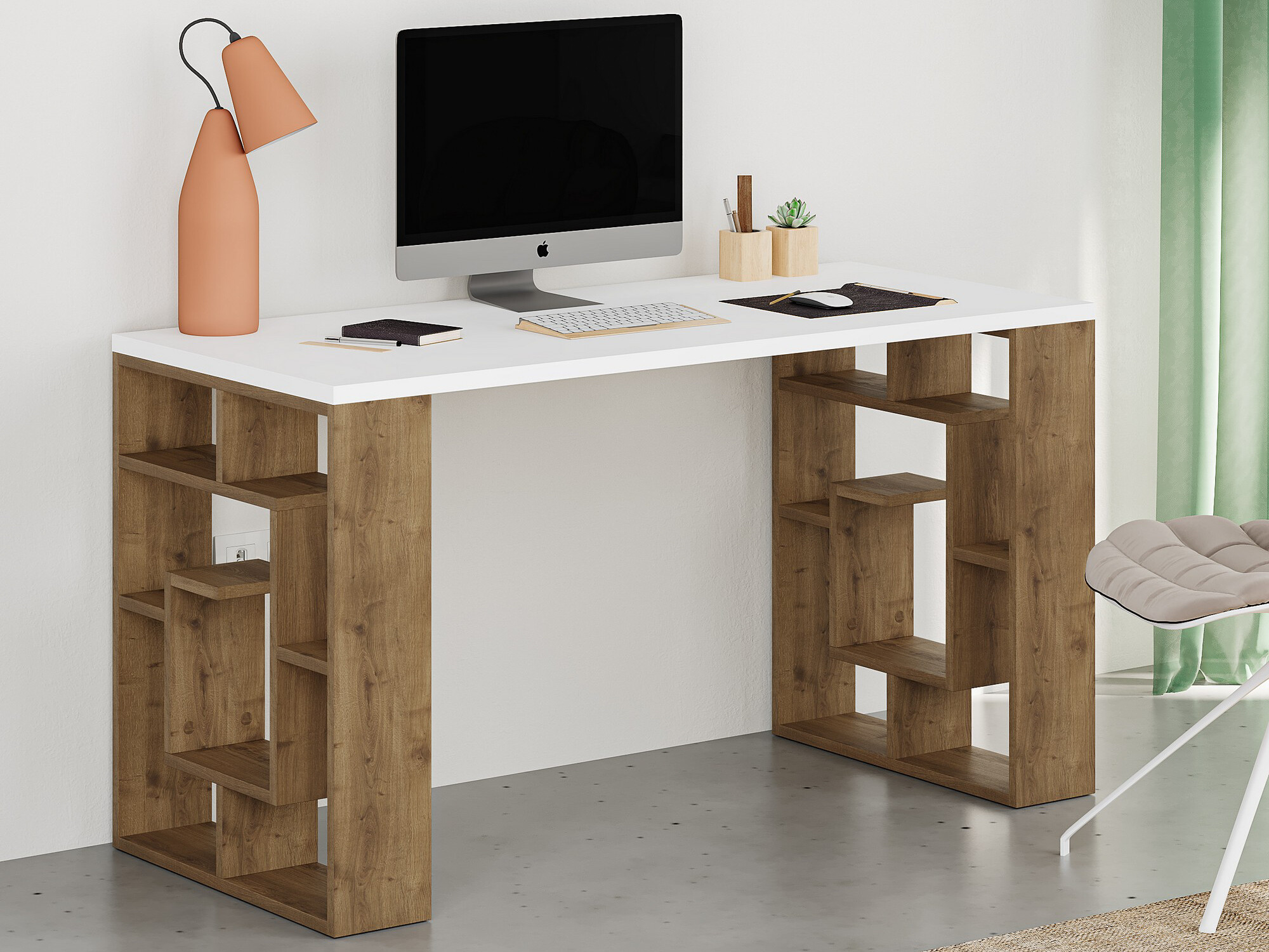 Uredski stol Kailua 813 (Bijela + Tamni hrast)