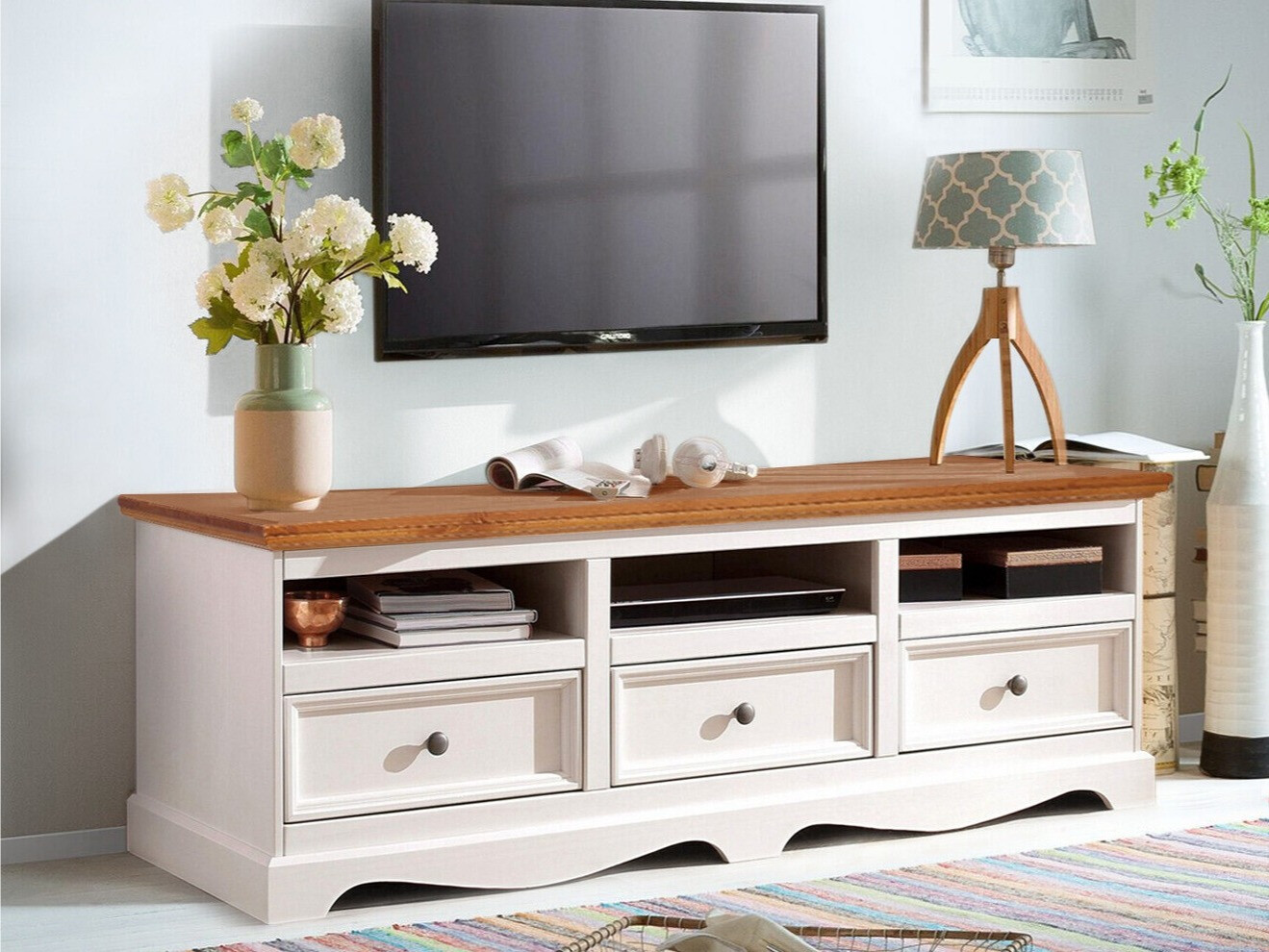 TV stol Fentivo 103 (Bijela + Medeni hrast)