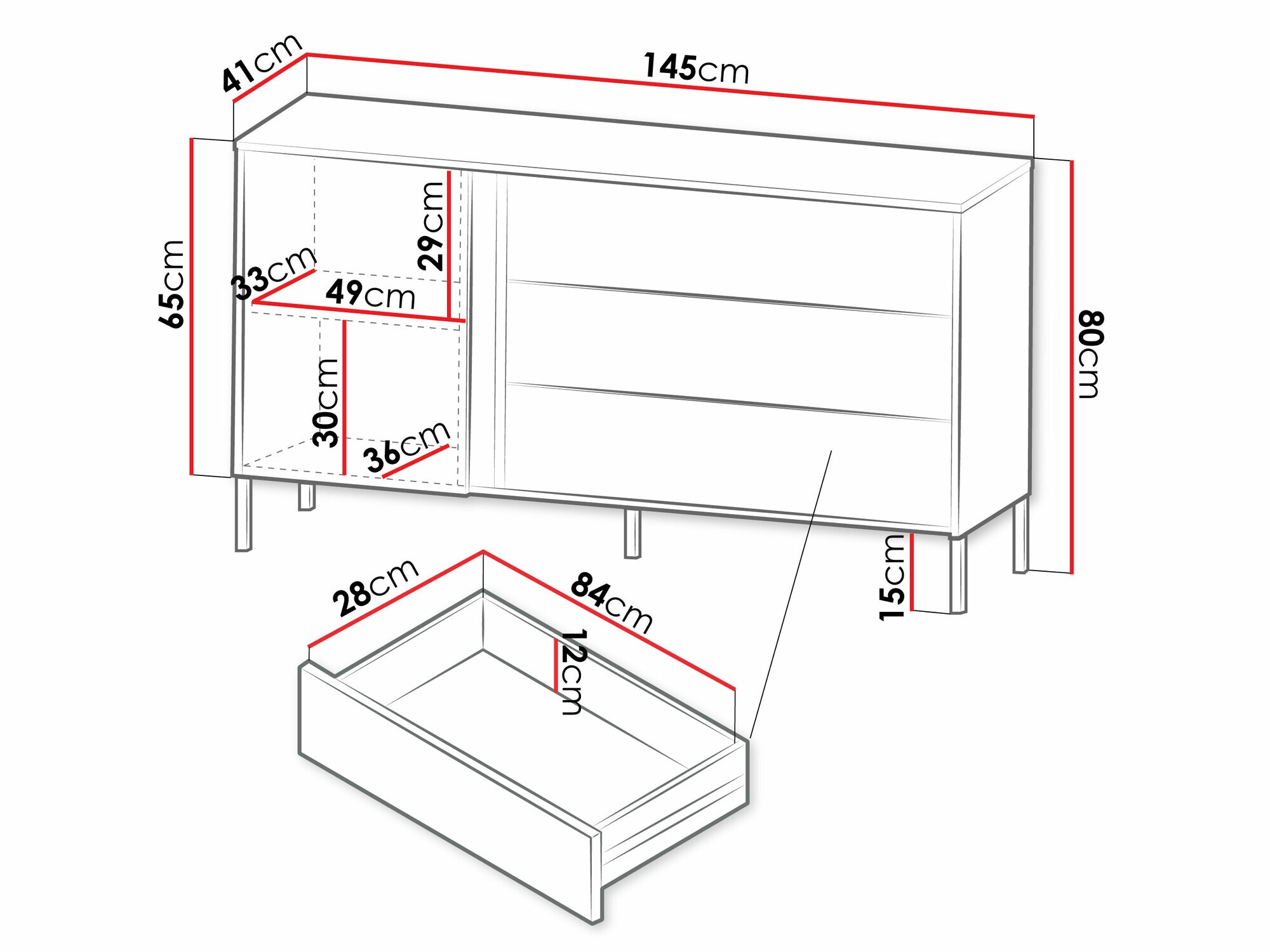 Komoda Lumiri 102 (Hrast + Crna)