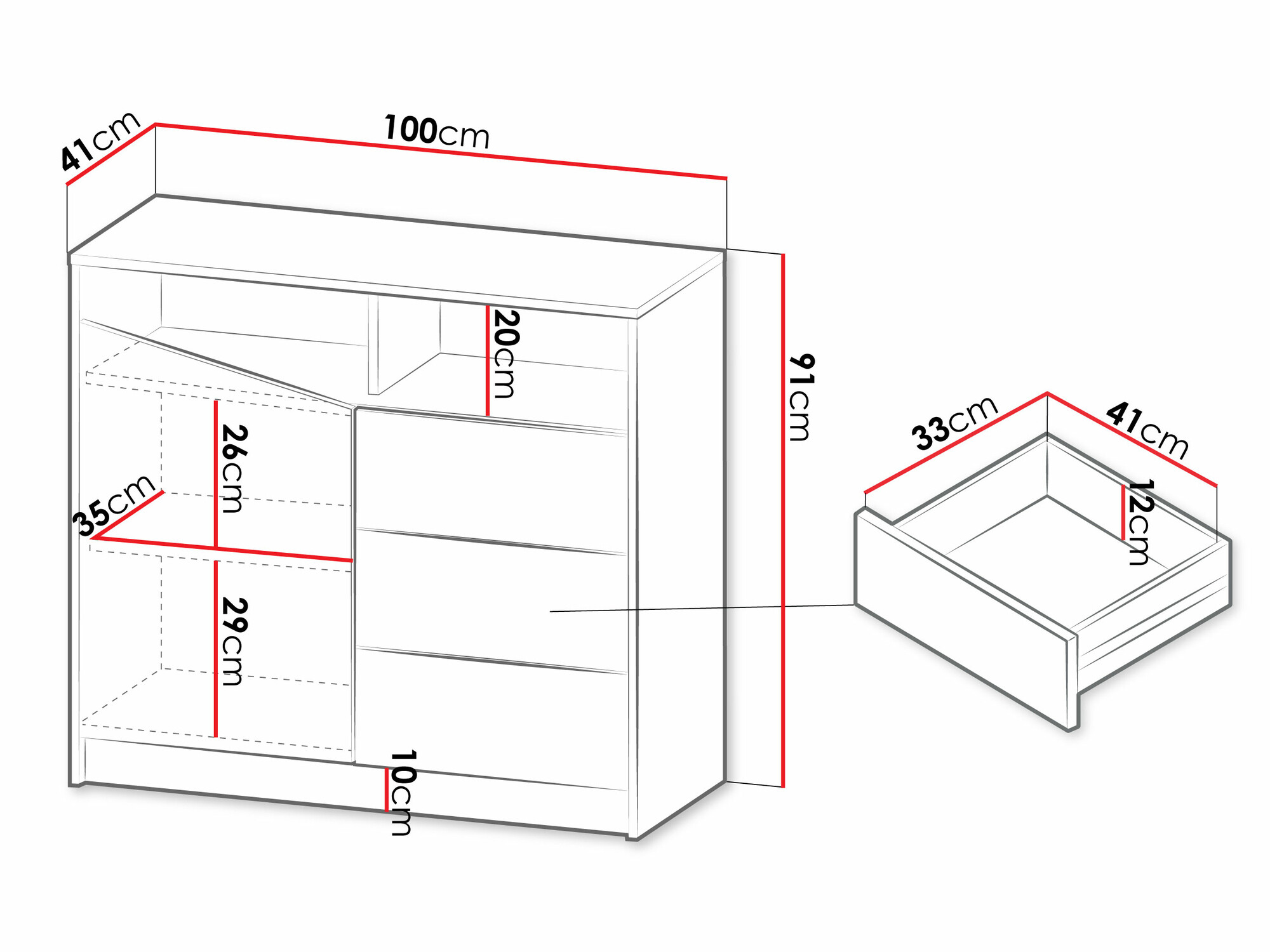 Komoda Tenreme 103 (Hrast + Crna)