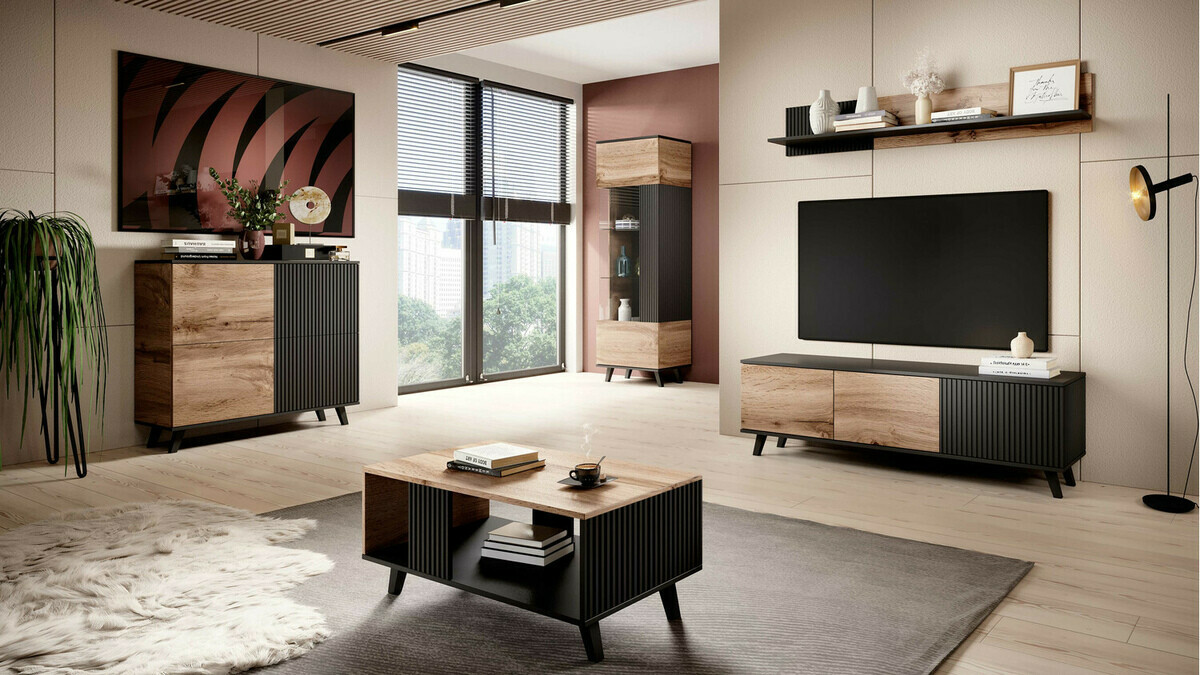 TV stol Luelia 116 (Crna + Wotan hrast)