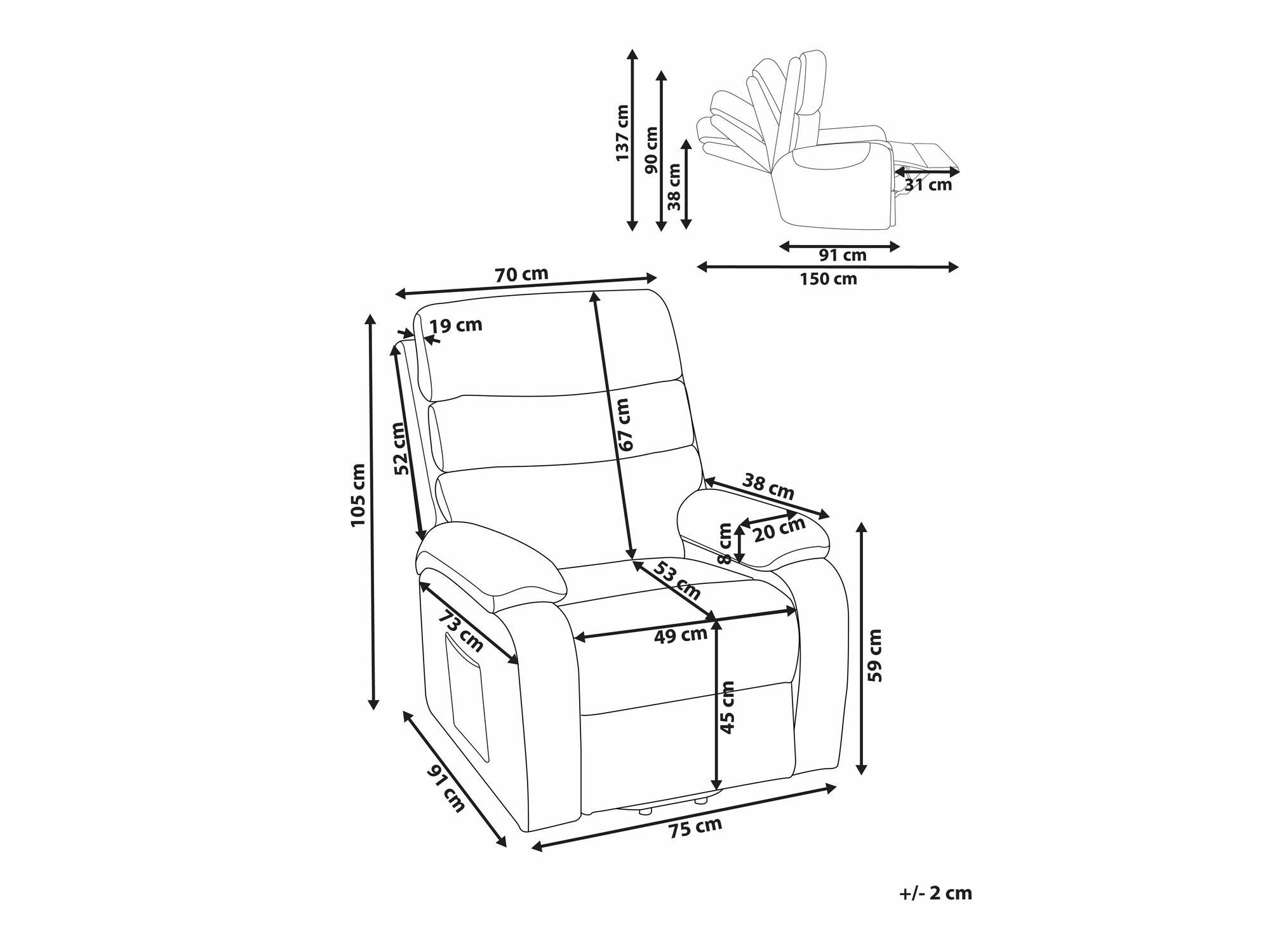 Podesiva fotelja Berwyn 2299 (Bež)