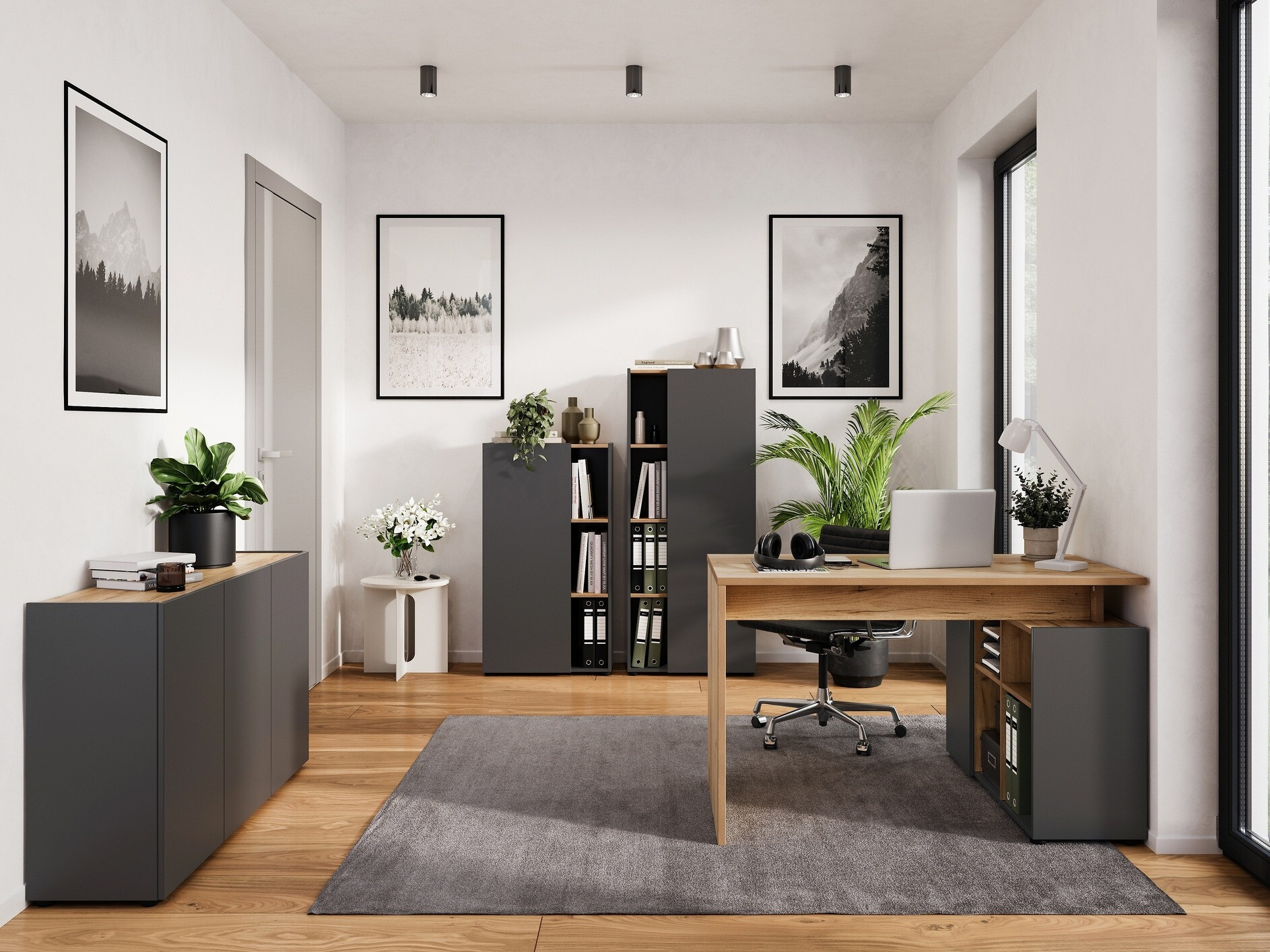 Kutni uredski stol Evarsoa 101 (Grafit + Navarra hrast)