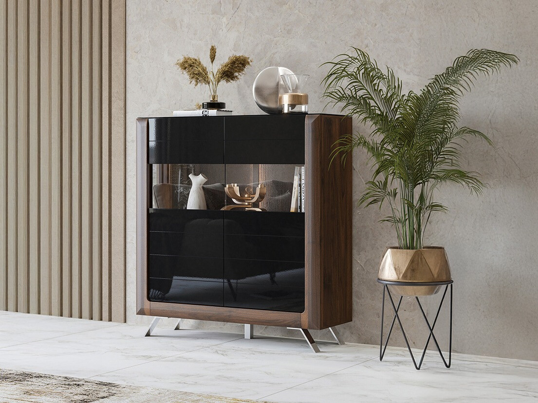 Polica Sovera 106 (Orah + Sjajno crna)