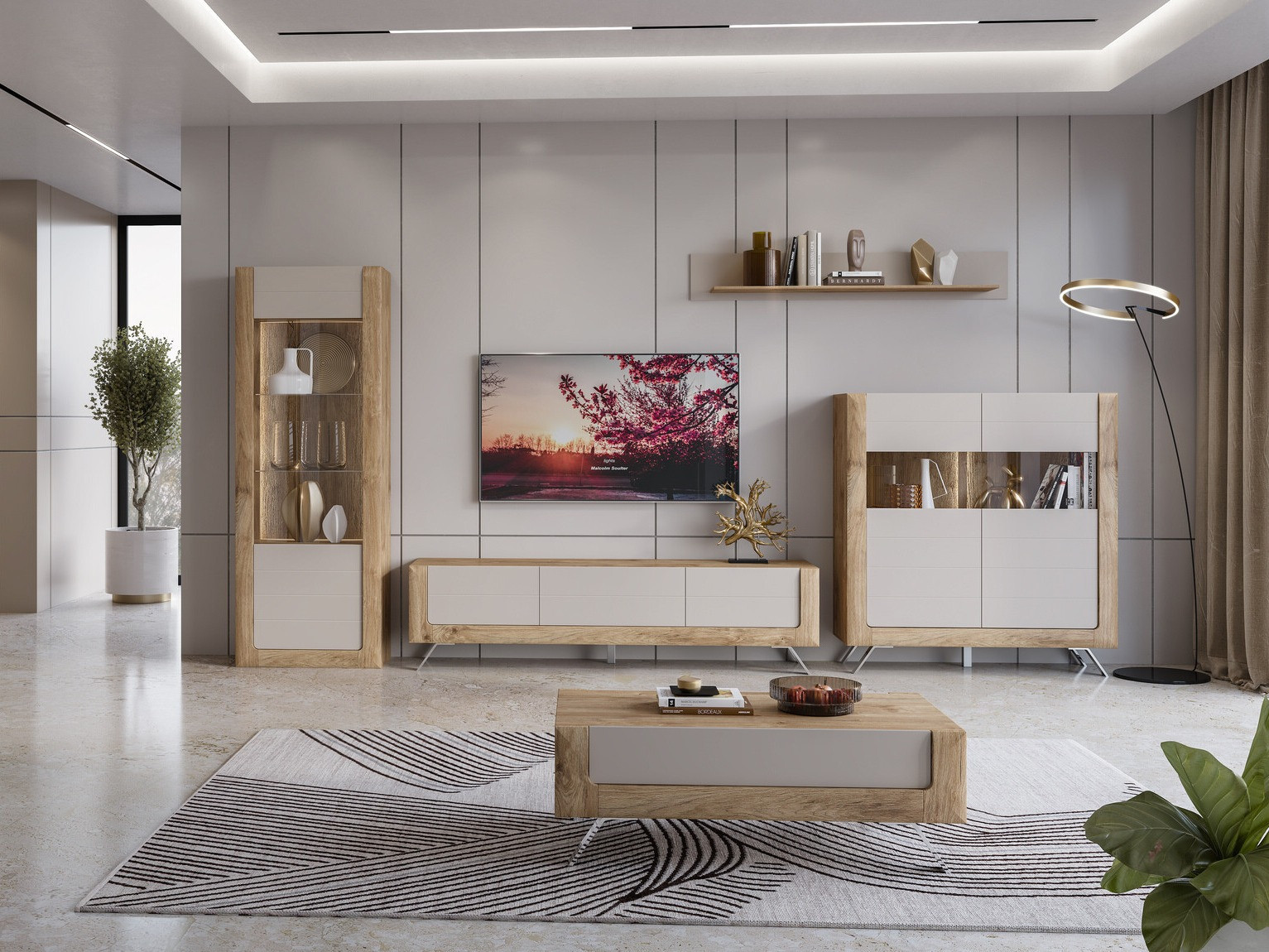 Stolić za kavu Sovera 108 (Zlatni hrast + Svijetlo siva)