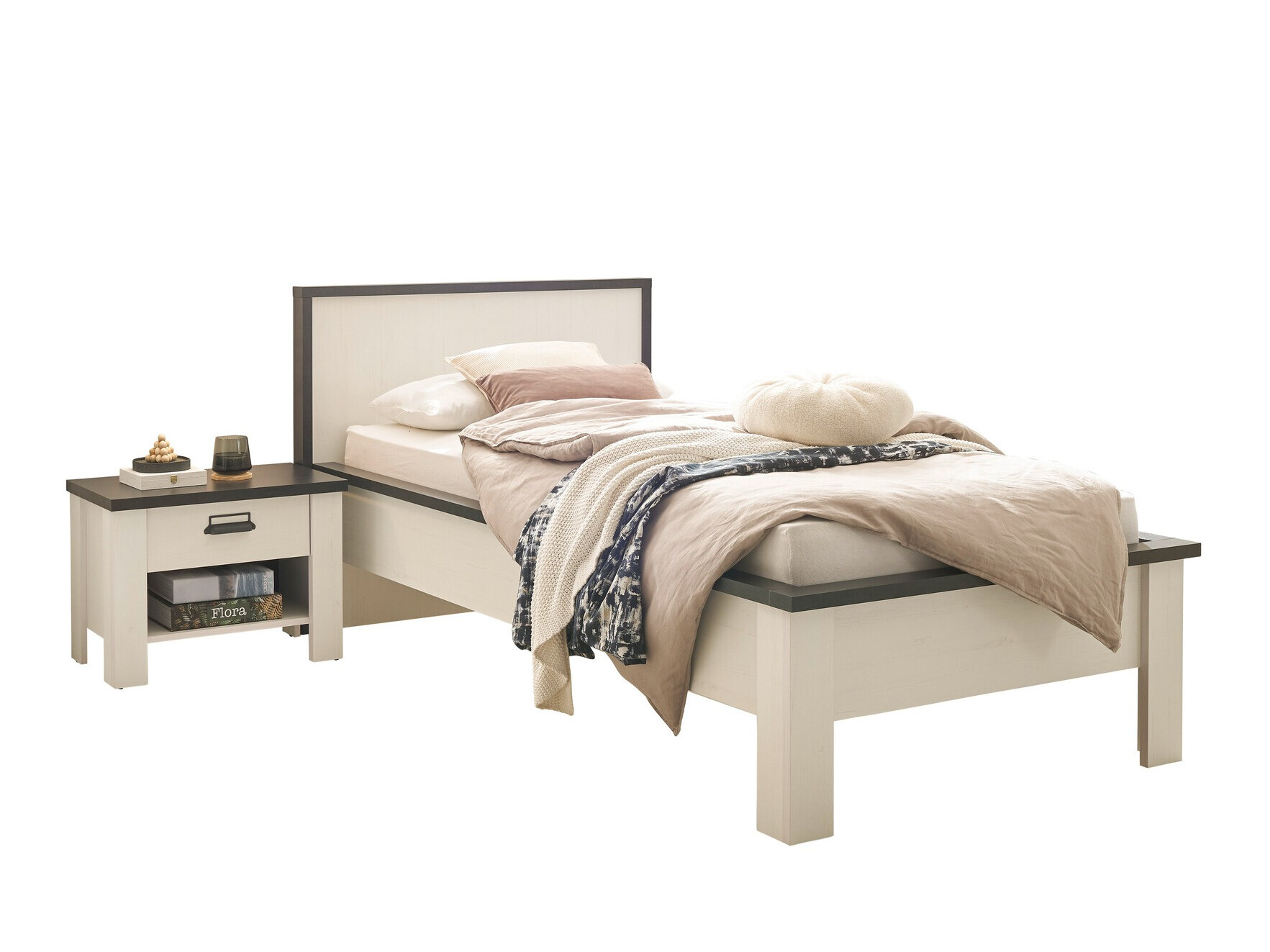 Set za spavaću sobu Cirtale 128 (Izbijeljeni bor + Antracit)