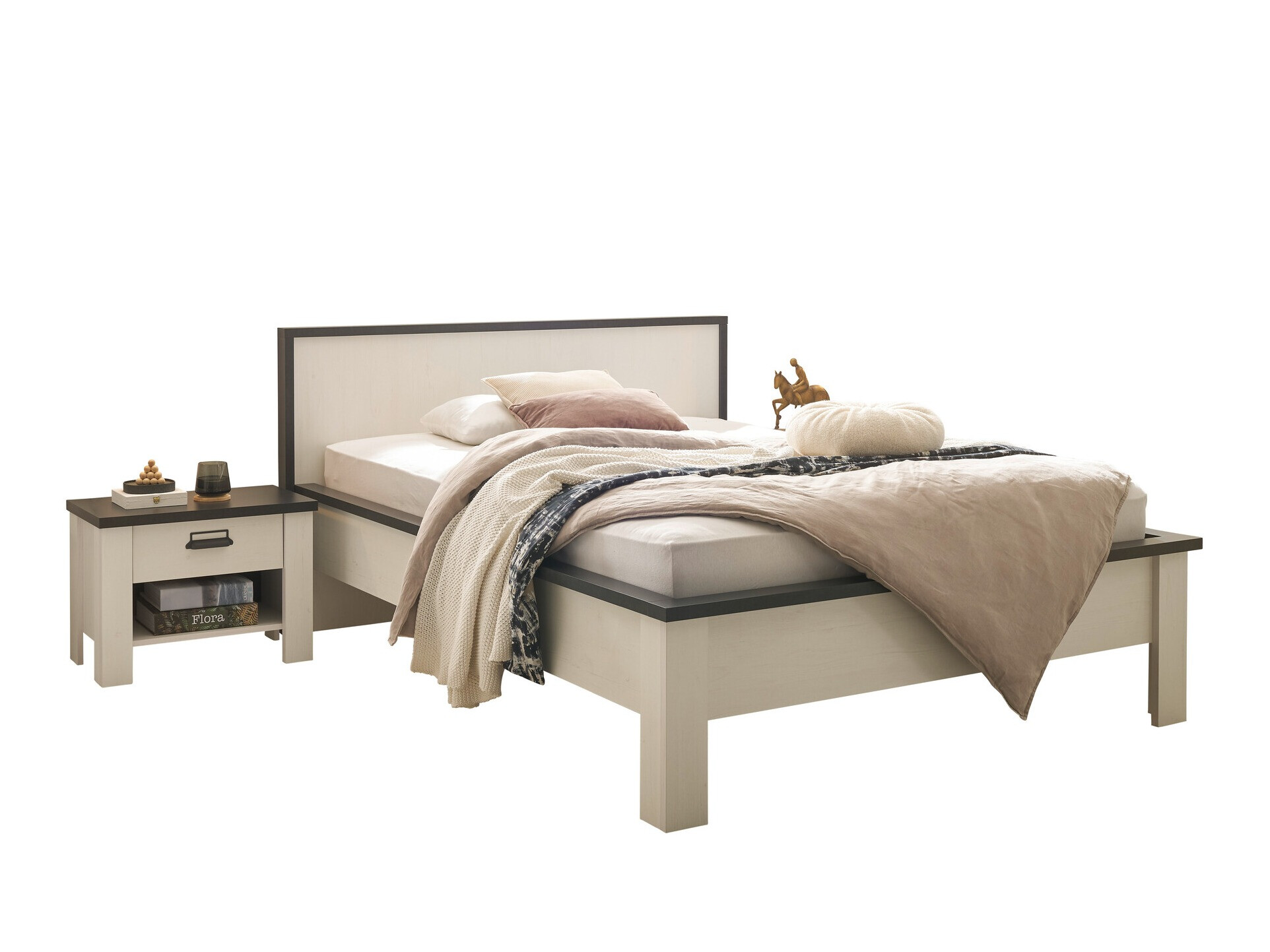 Set za spavaću sobu Cirtale 128 (Izbijeljeni bor + Antracit)