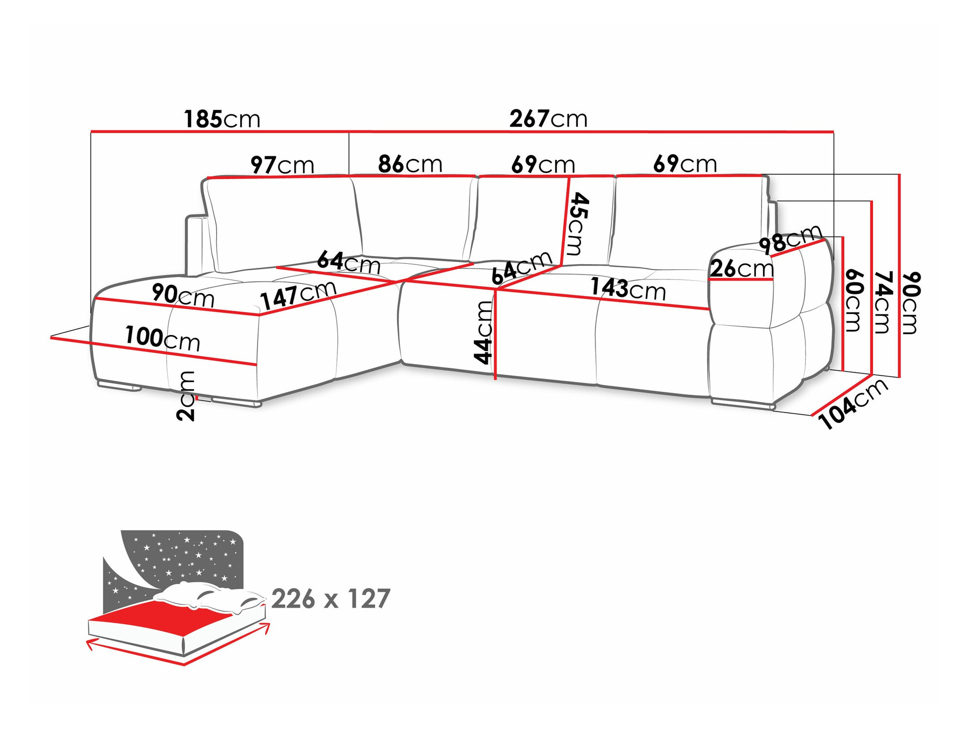 Kutna garnitura Lincoln 198 (Artico Čelik)