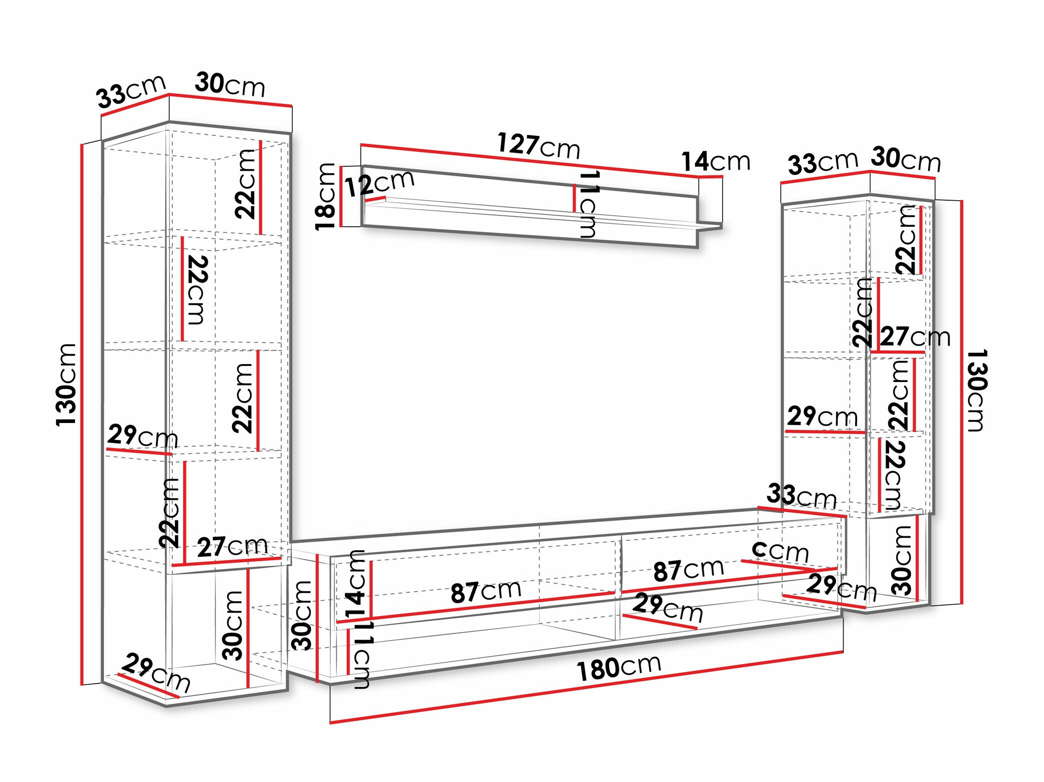 Dnevni boravak Sarasota 176 (Wotan hrast + Sjajno crna)