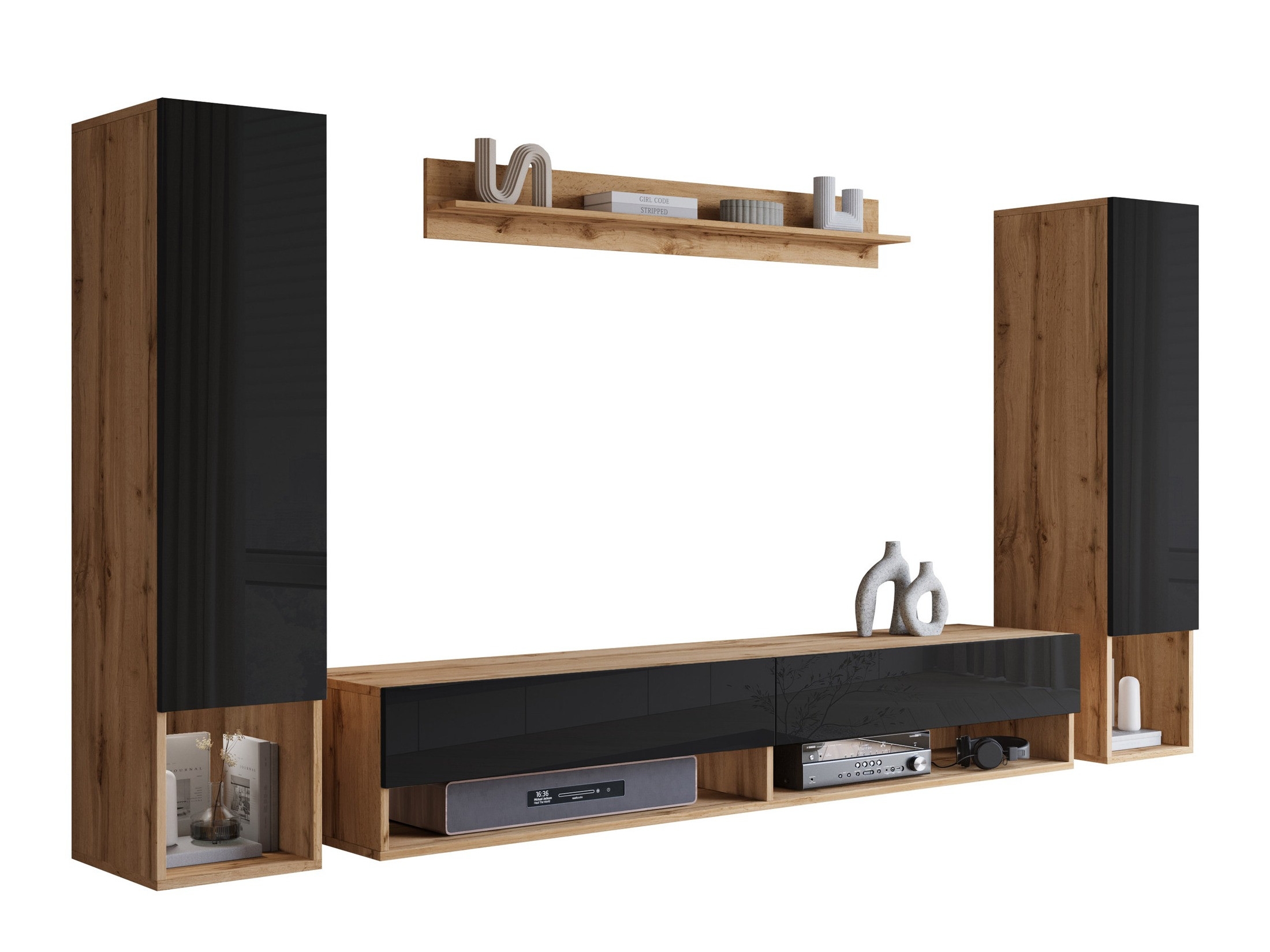 Set za dnevni boravak Sarasota 176 (Hrast Wotan + Sjajno crna)