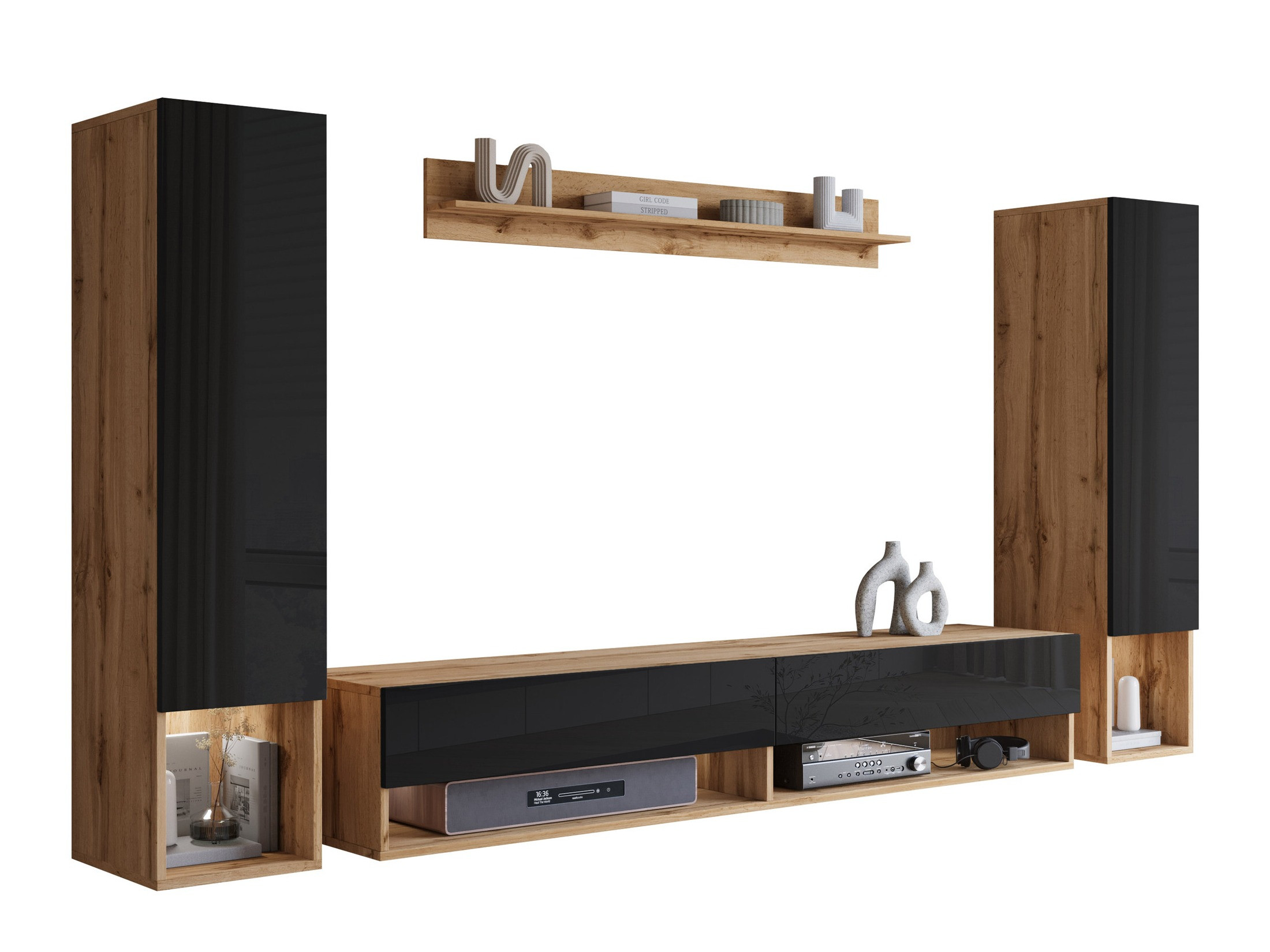 Set za dnevni boravak Sarasota 176 (Hrast Wotan + Sjajno crna)