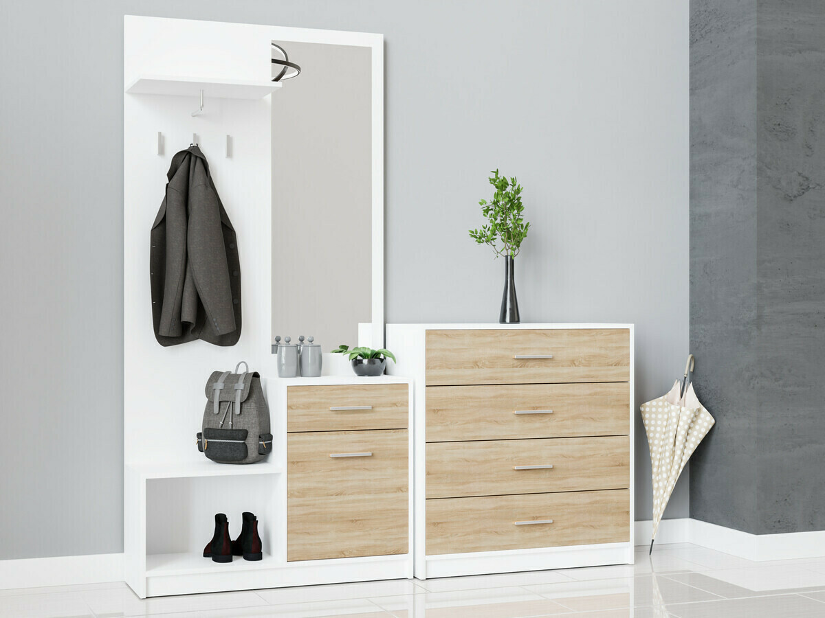 Set za hodnik Novsore 121 (Bijela + Sonoma hrast)