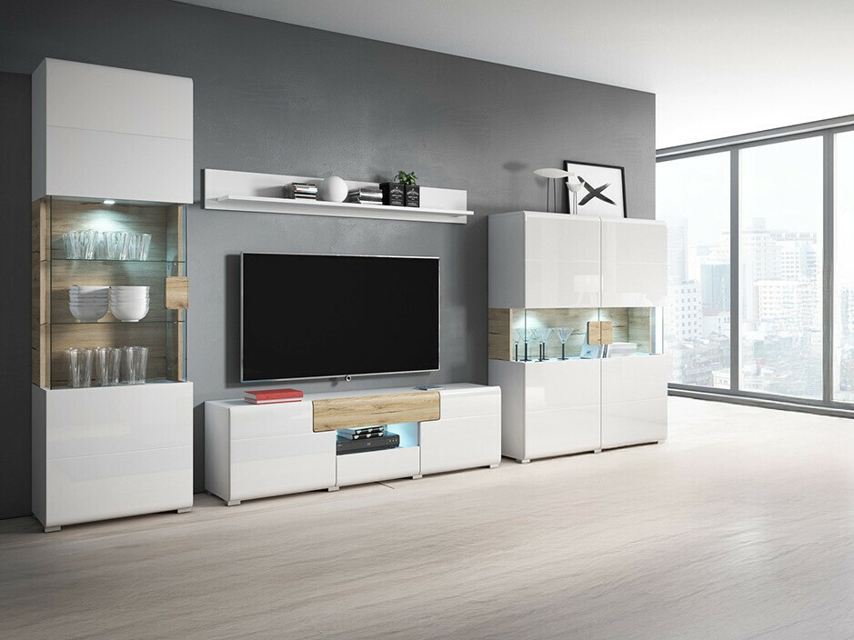 Dnevni boravak Torsone 104 (Bijela + Sjajno bijela + Hrast San Remo)