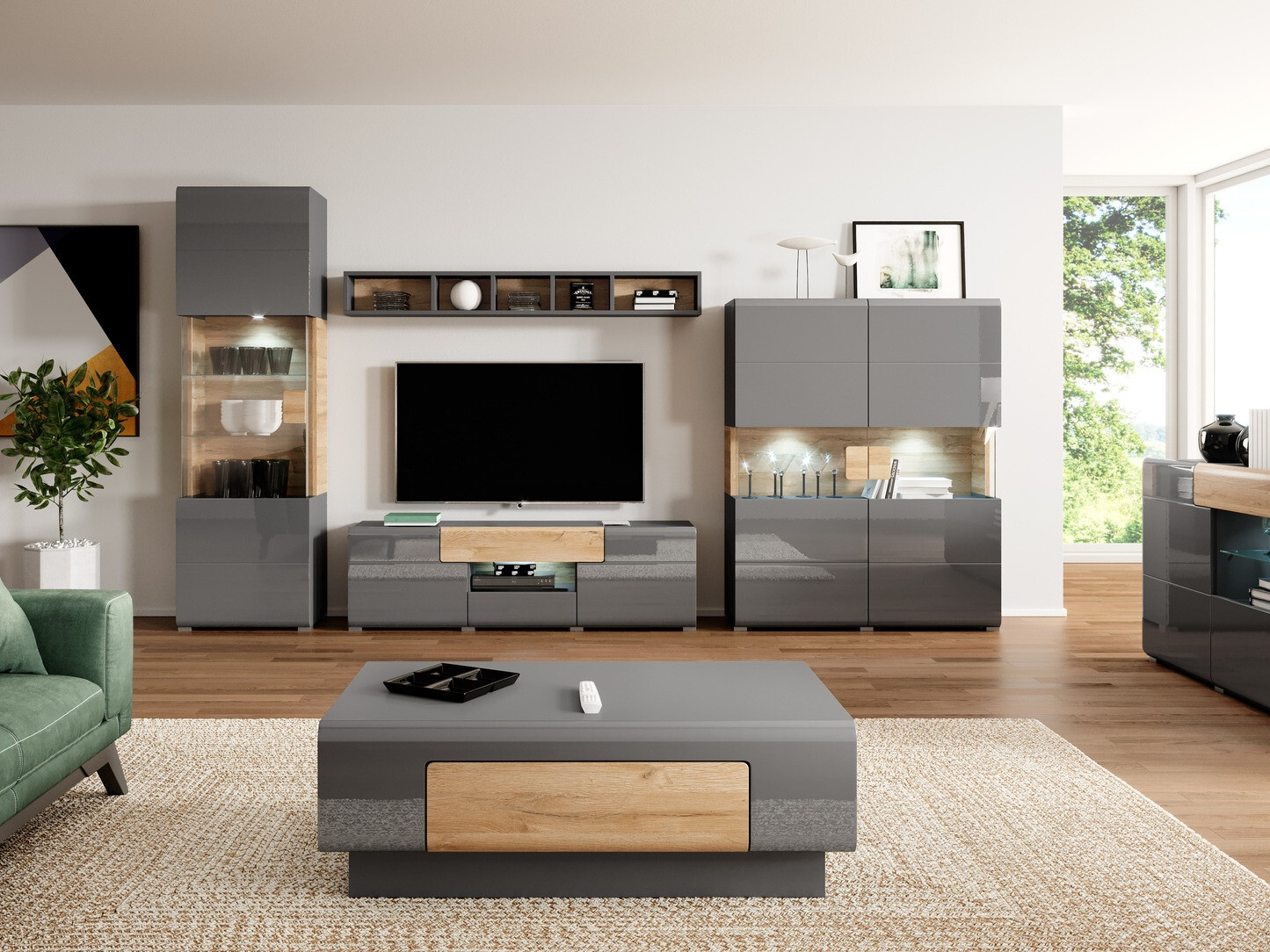 Polica Torsone 103 (Antracit + Gloss antracit + Hrast Grandson)