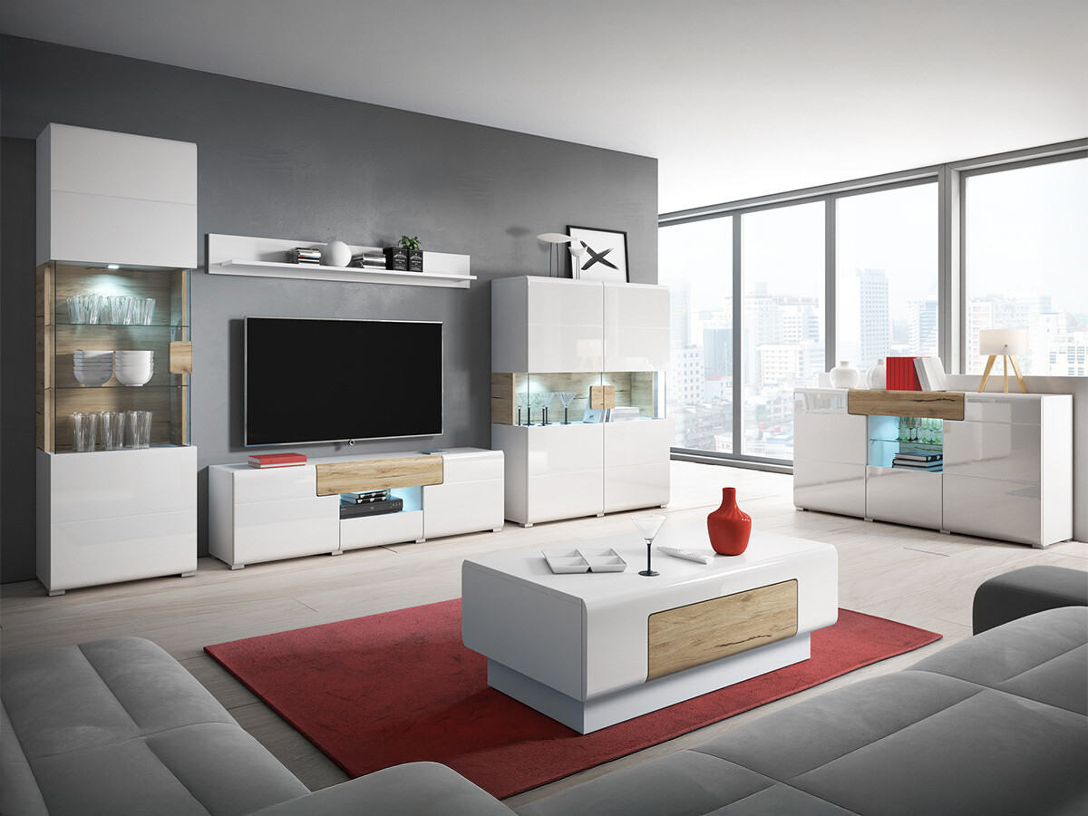 Polica Torsone 103 (Bijela + Sjajno bijela + Hrast San Remo)