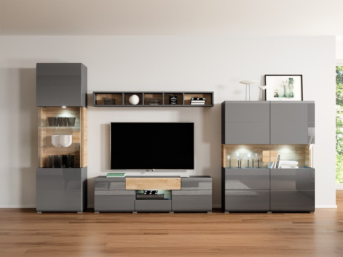 Set za dnevni boravak Torsone 104 (Antracit + Gloss antracit + Hrast Grandson)