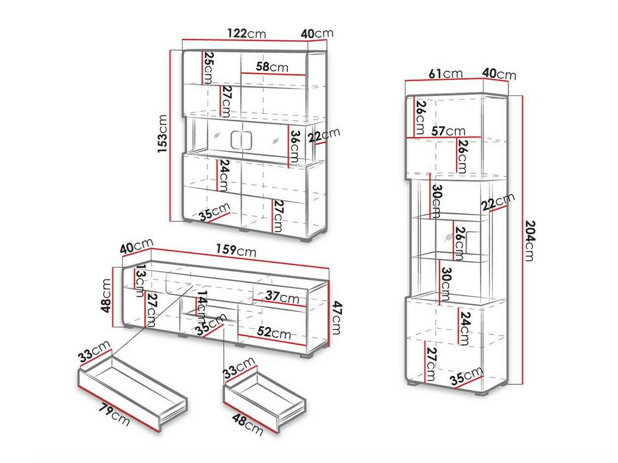 Set za dnevni boravak Torsone 104 (Antracit + Gloss antracit + Hrast Grandson)