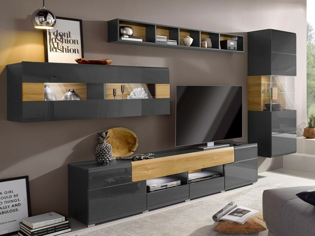 Zidna polica Torsone 105 (Antracit + Hrast Grandson)