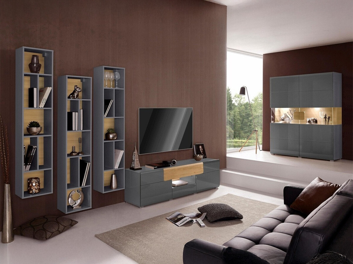 Zidna polica Torsone 106 (Antracit + Gloss antracit + Grandson hrast)