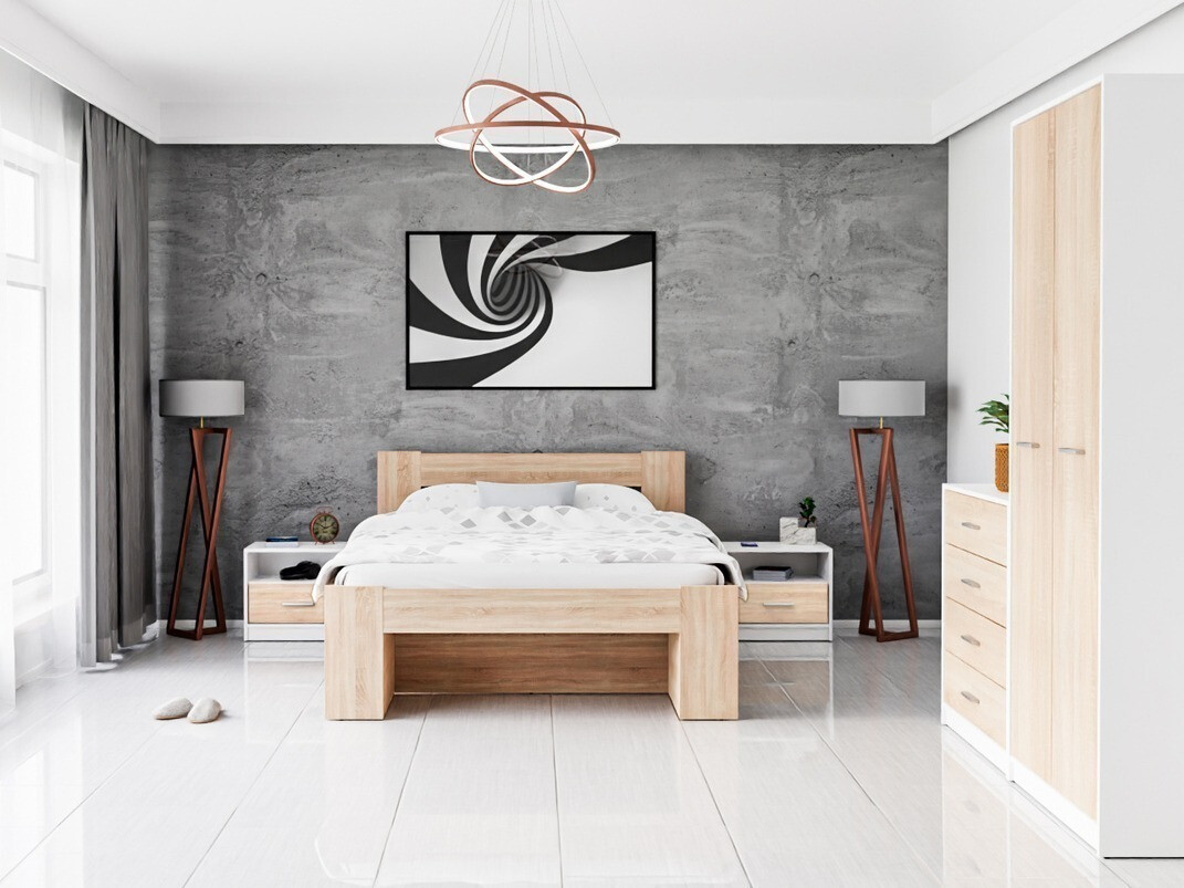 Set za spavaću sobu Novsore 147 (Bijela + Sonoma hrast)