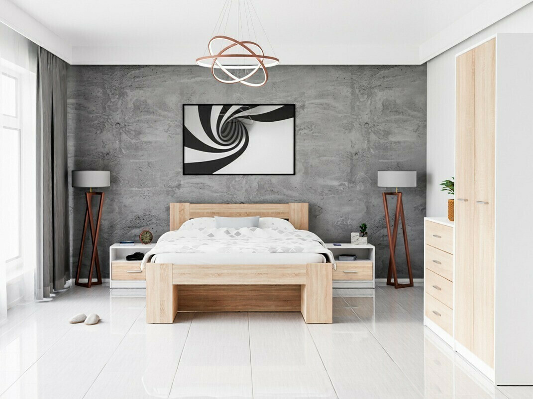 Set za spavaću sobu Novsore 147 (Bijela + Sonoma hrast)