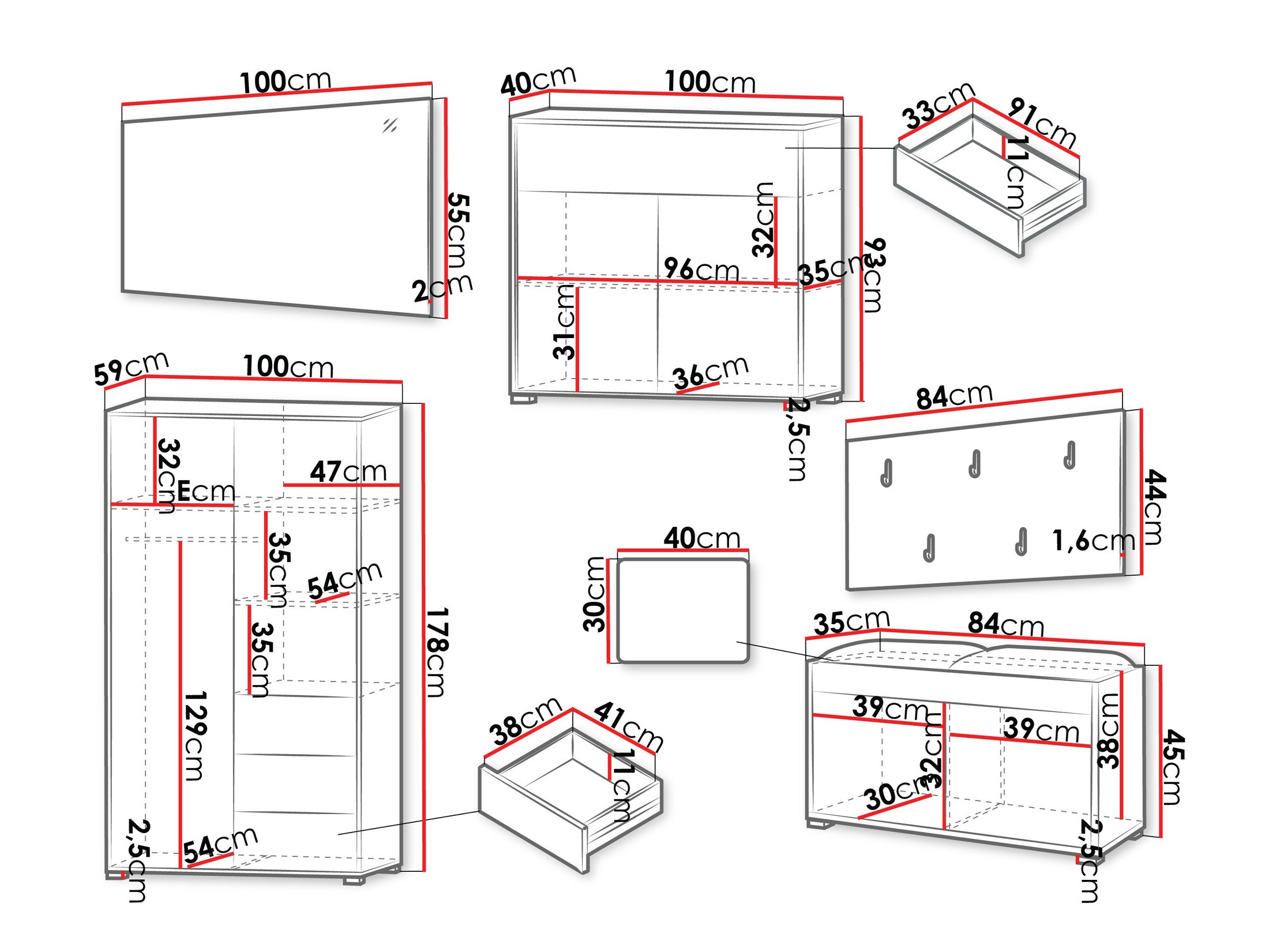 Set za hodnik Comfivo Tutela V (Bijela)