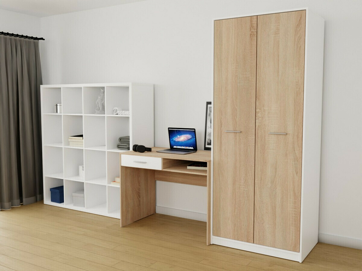 Set za kućni ured Novsore 153 (Bijela + Sonoma hrast)