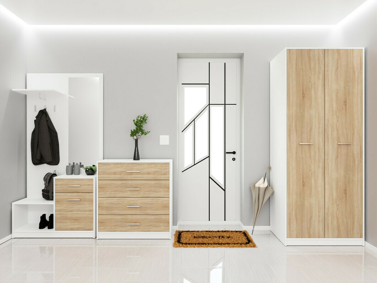 Set za hodnik Novsore 154 (Bijela + Sonoma hrast)