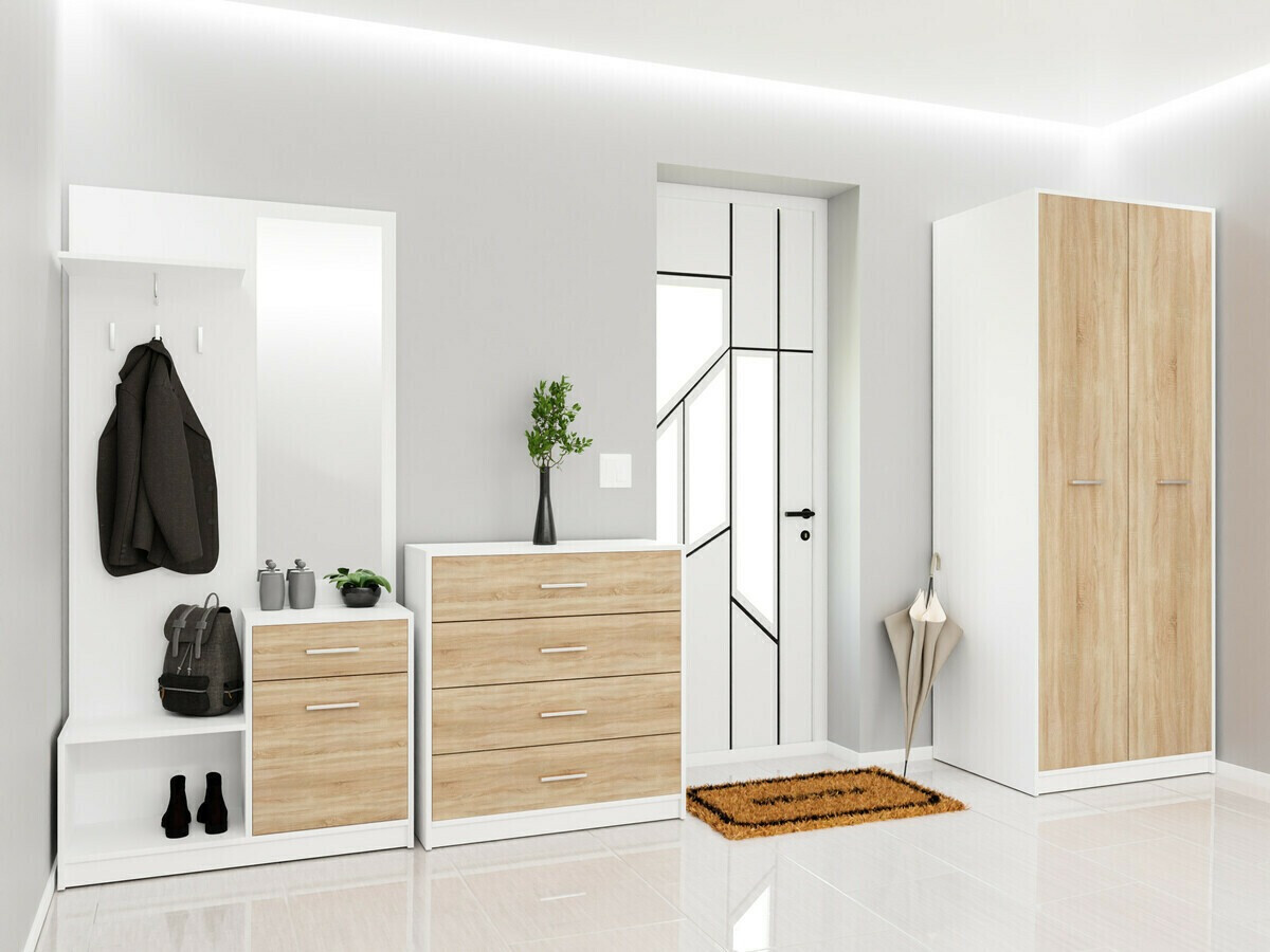 Set za hodnik Novsore 154 (Bijela + Sonoma hrast)