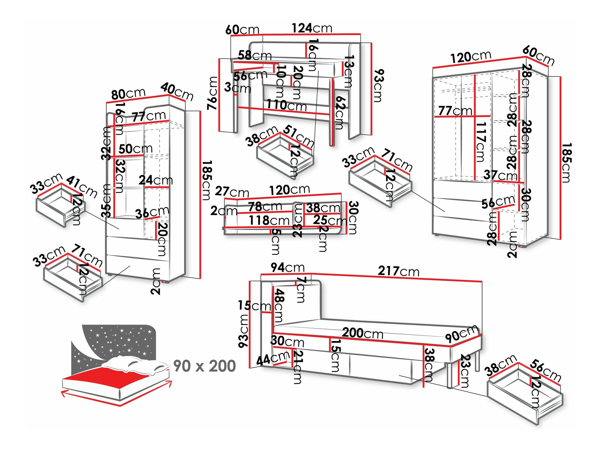 Set za dječju sobu Domcali 116 (Bež + Hrast)