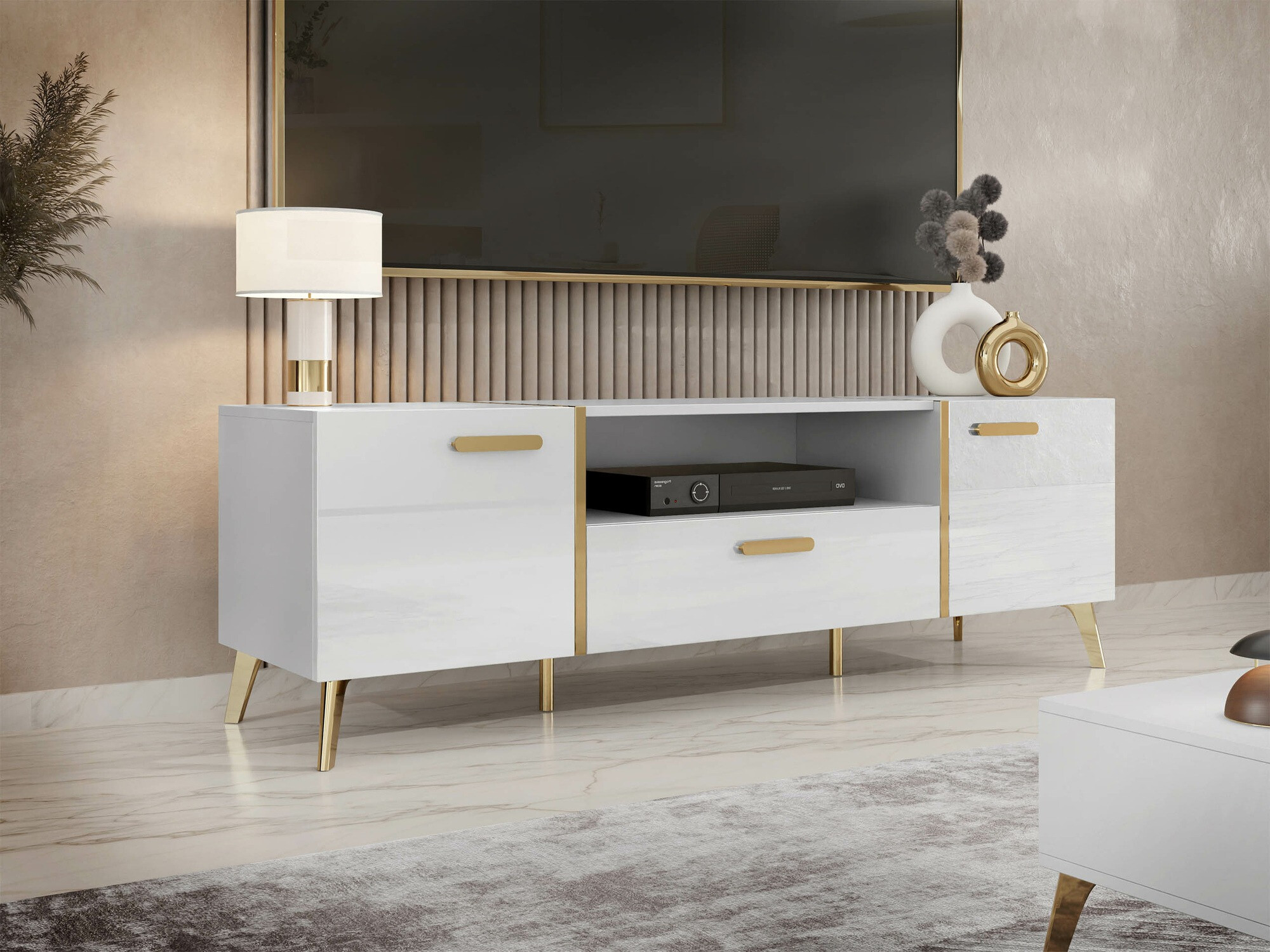 TV stol Comfivo Teslomo 113 (Bijela + Sjajno bijela)