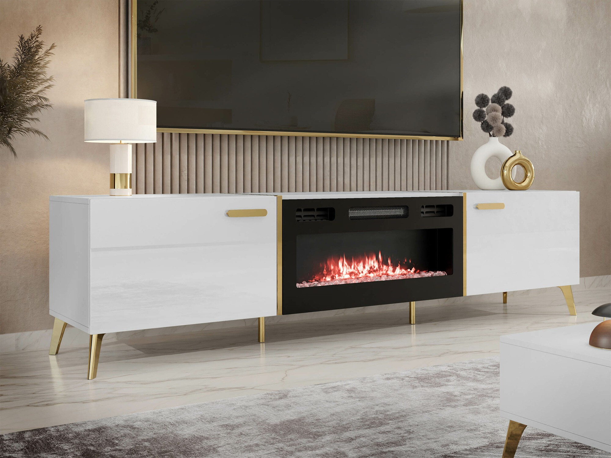 TV stol Comfivo Teslomo 112 (Bijela + Sjajno bijela)