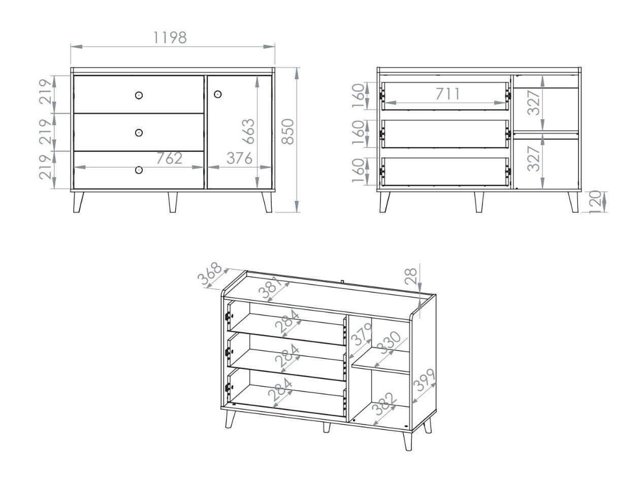 Komoda Tortoli 104 (Siva)