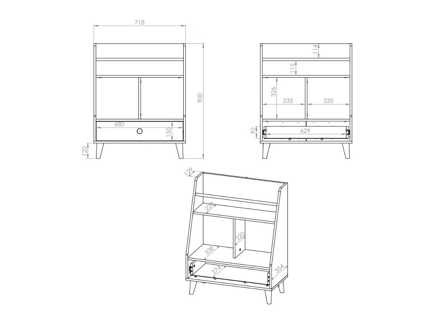 Polica Tortoli 107 (Siva)