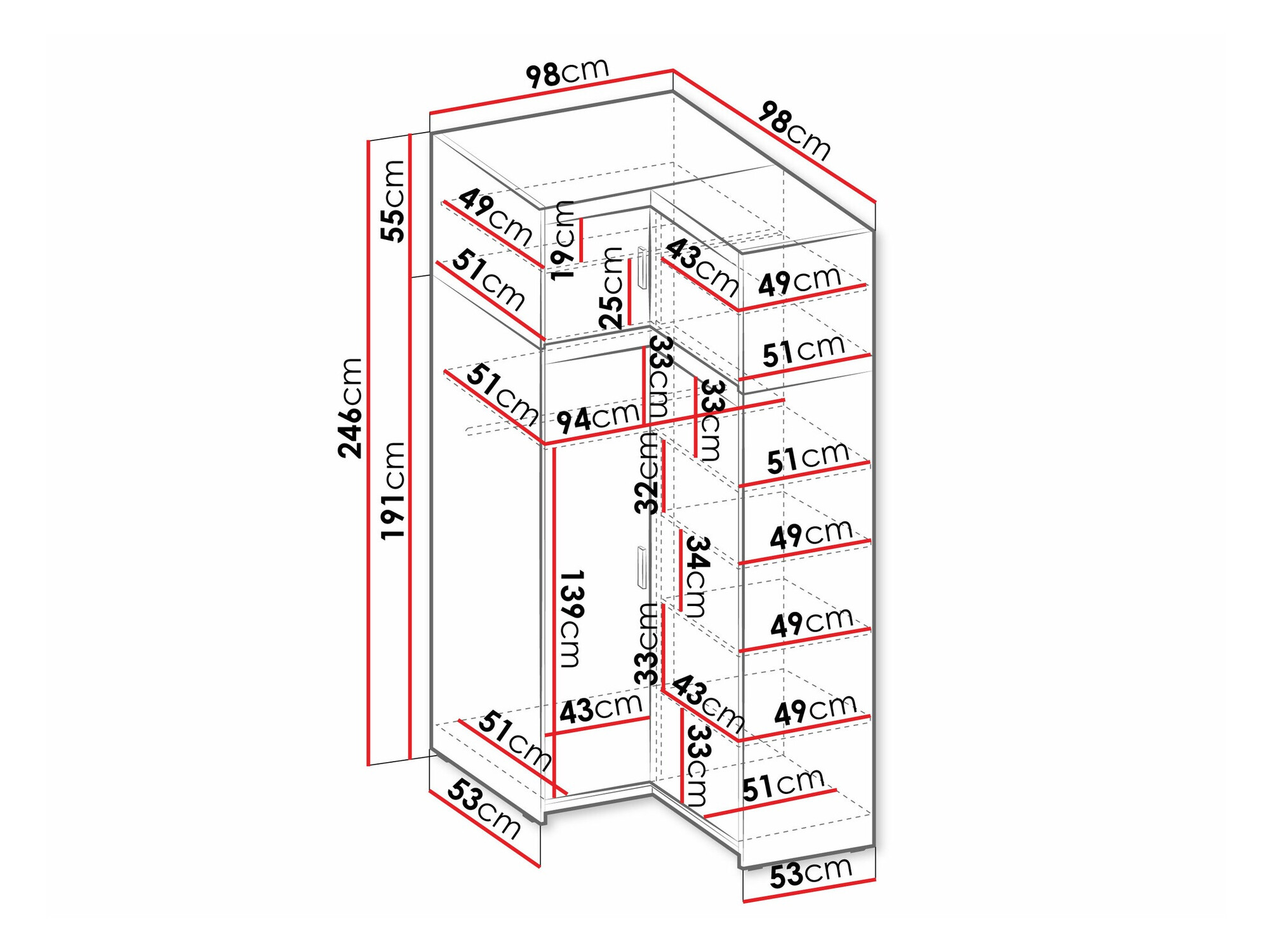 Kutni ormar Novduni 121 (Bijela)
