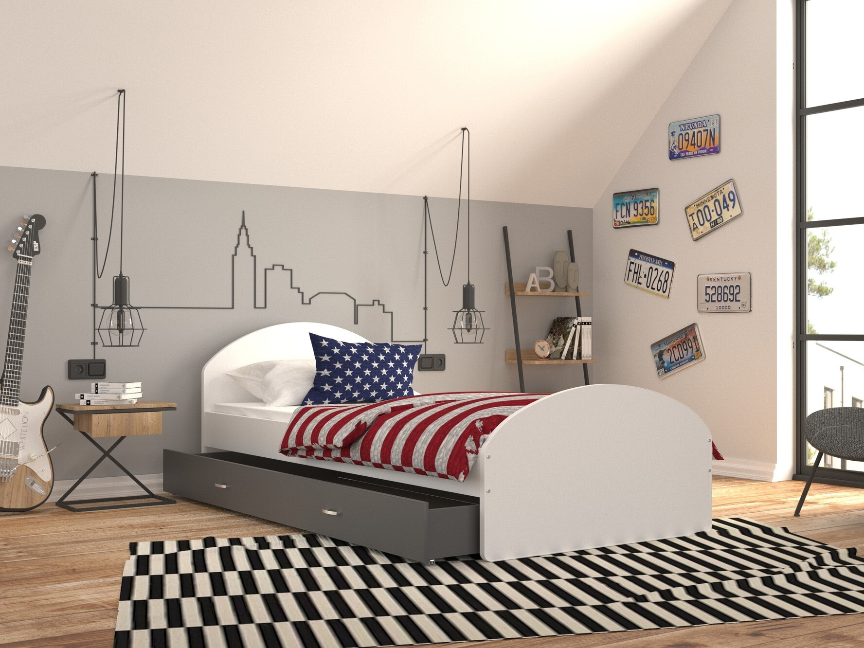 Krevet Aurora 177 (Bijela + Siva)