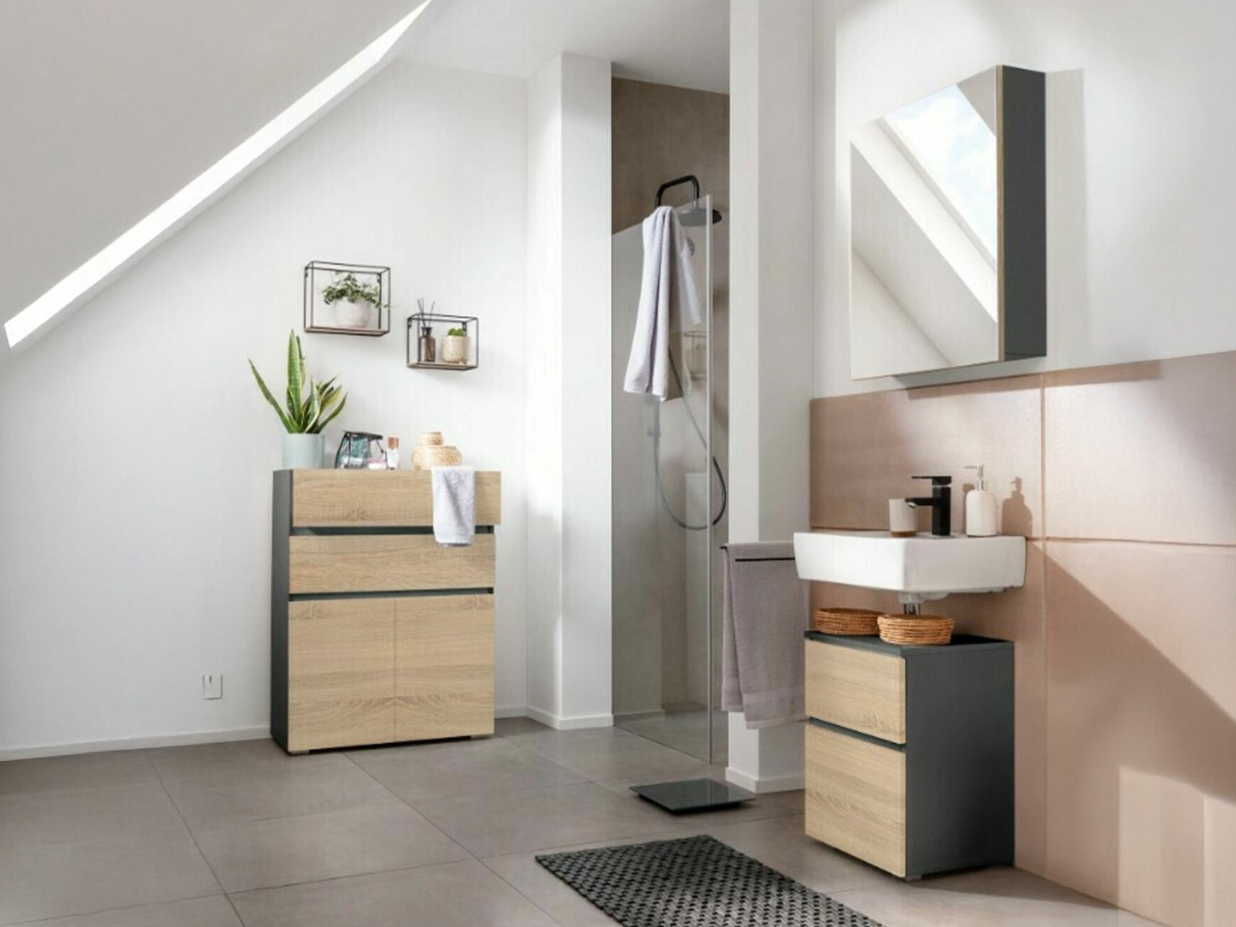 Kupaonski namještaj Soncamu 112 (Antracit + Hrast)