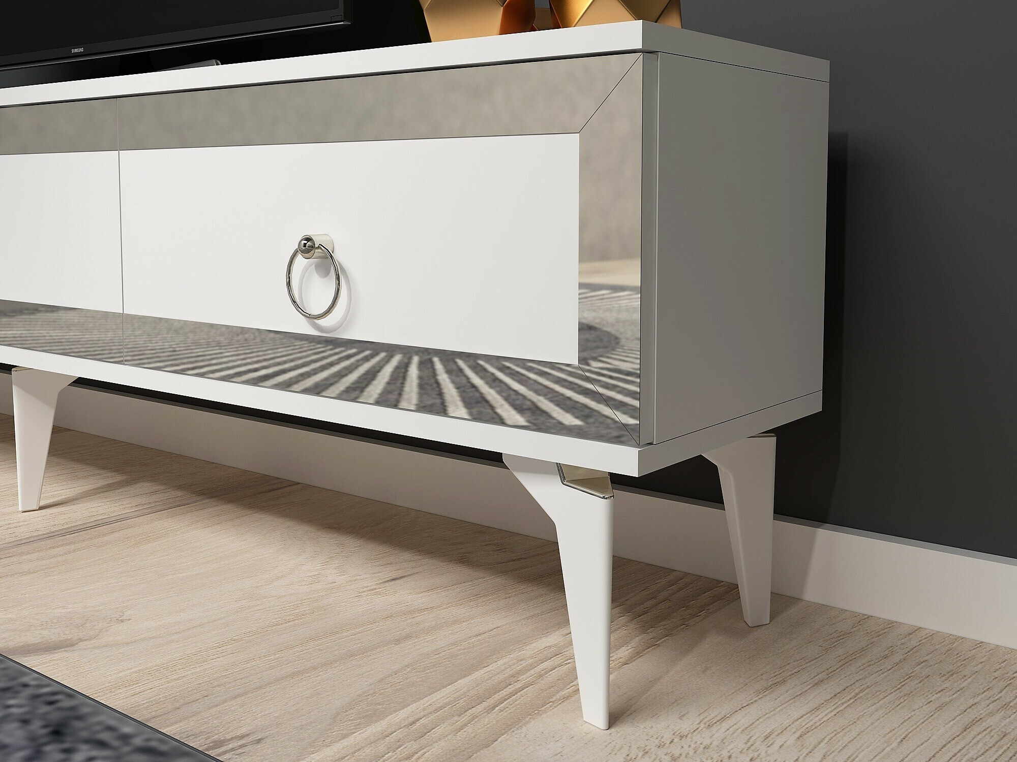 TV stol Asheboro 168 (Bijela + Srebrna)