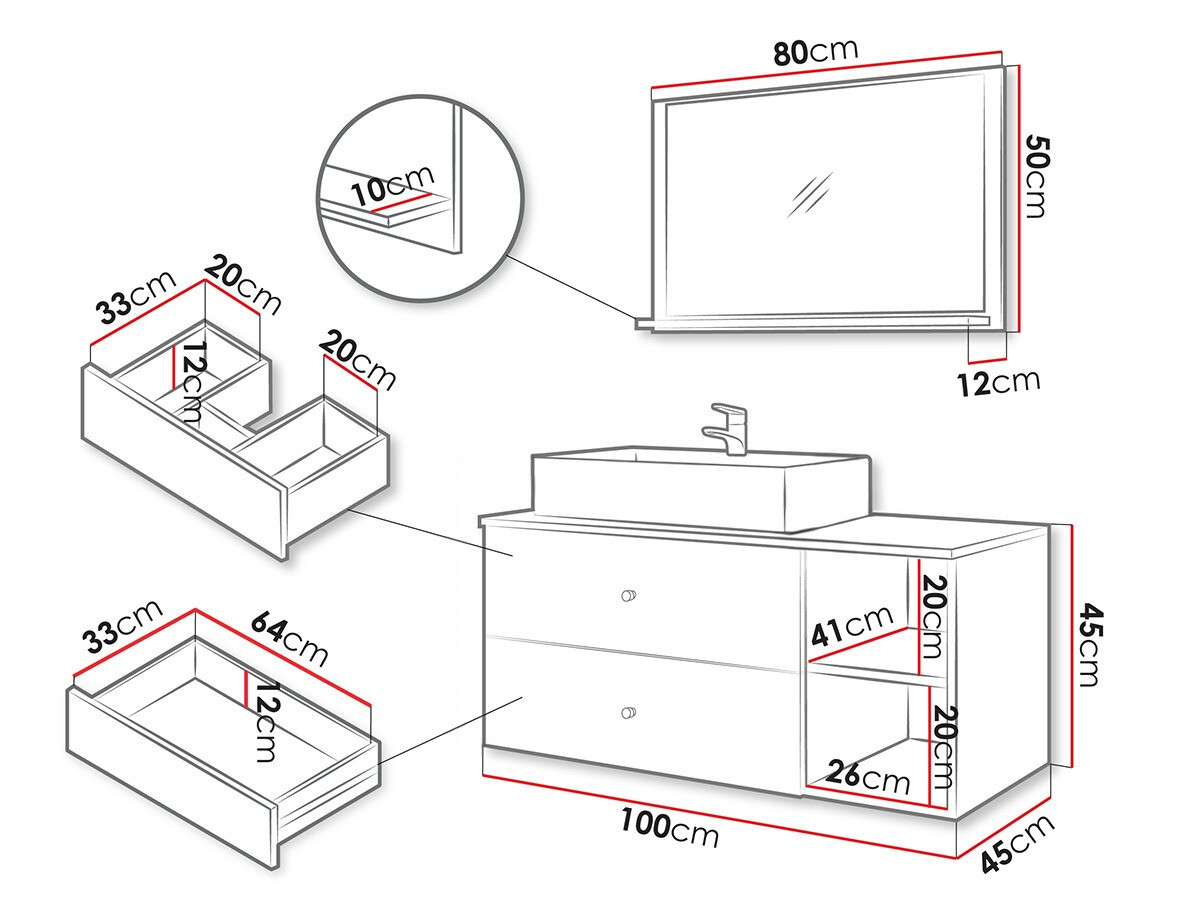 Kupaonski namještaj Ophruvi 100 (Crna + Crni mramor)