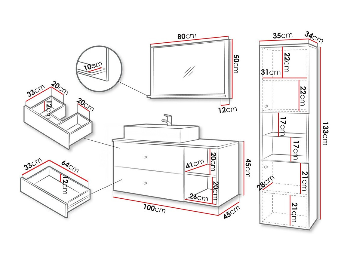 Kupaonski namještaj Ophruvi 101 (Crna + Crni mramor)