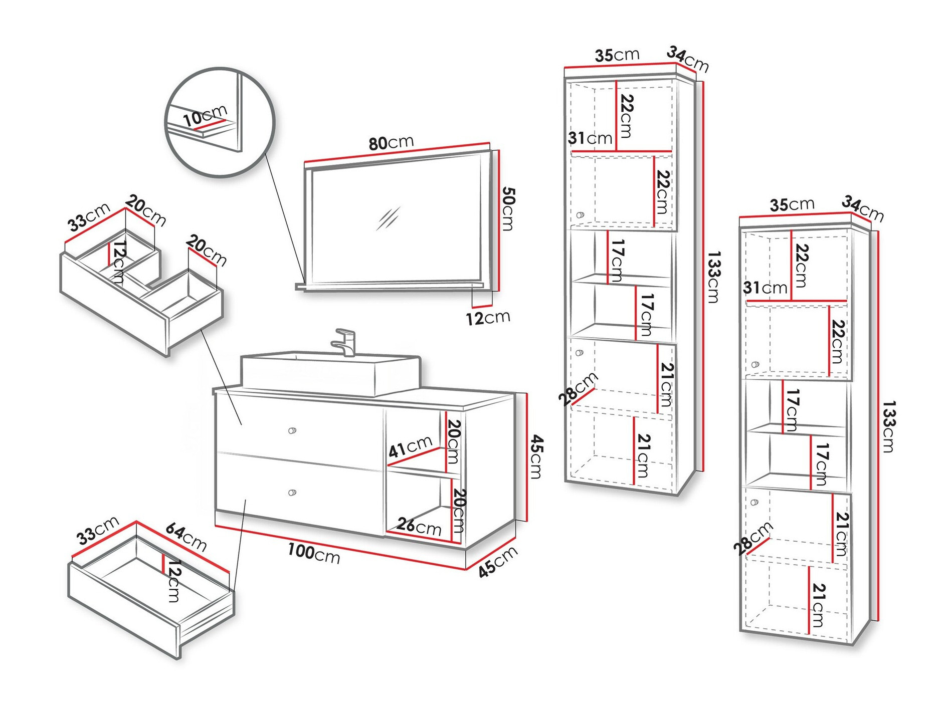 Kupaonski namještaj Ophruvi 102 (Bijela)