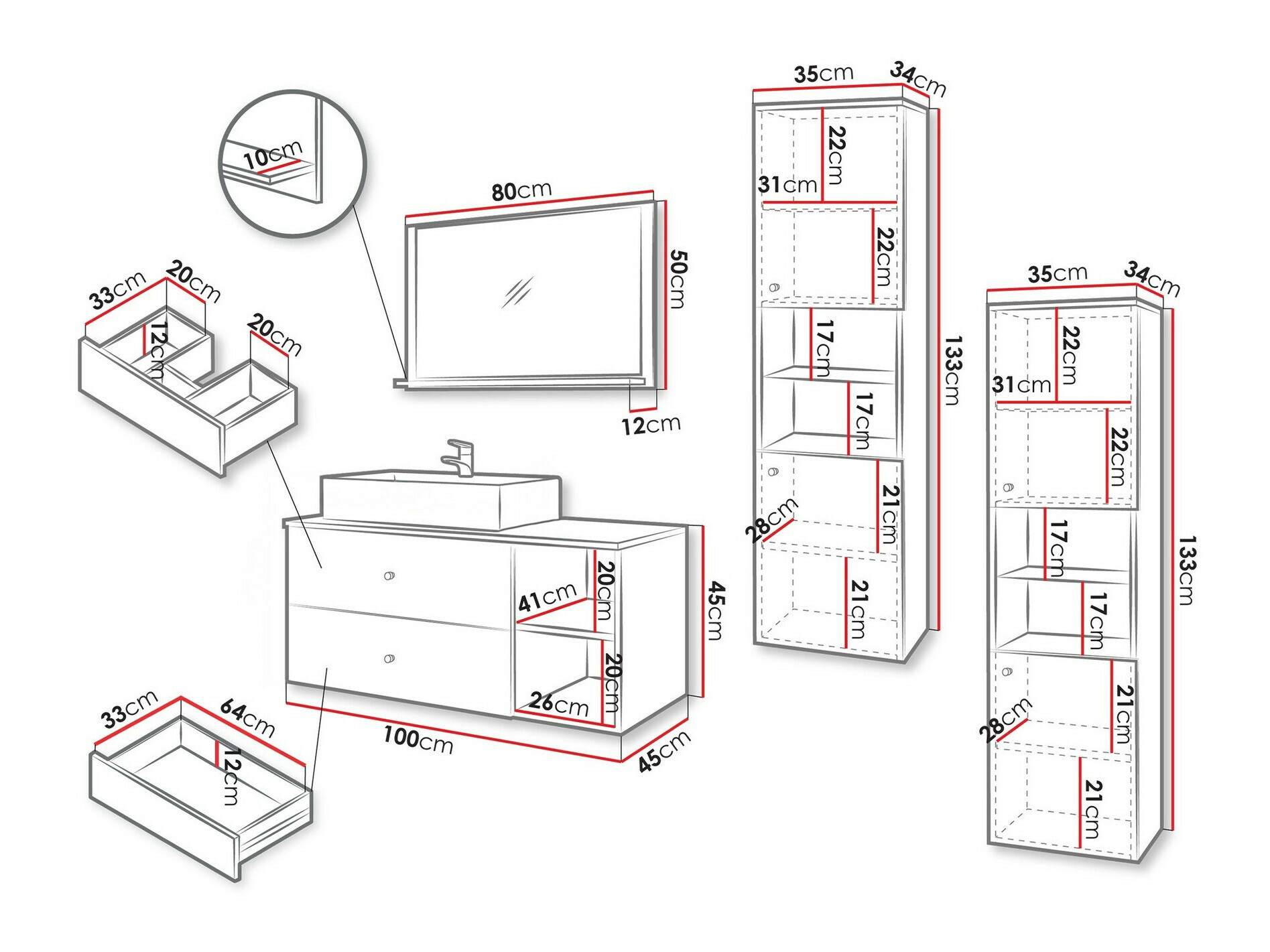 Kupaonski namještaj Salus III (Crna + Crni mramor)